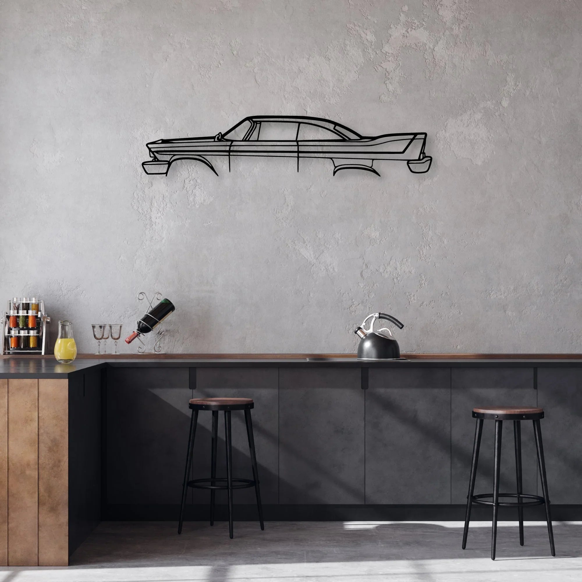 Fury 1958 Classic Silhouette Metal Wall Art - Automotive Garage Decor