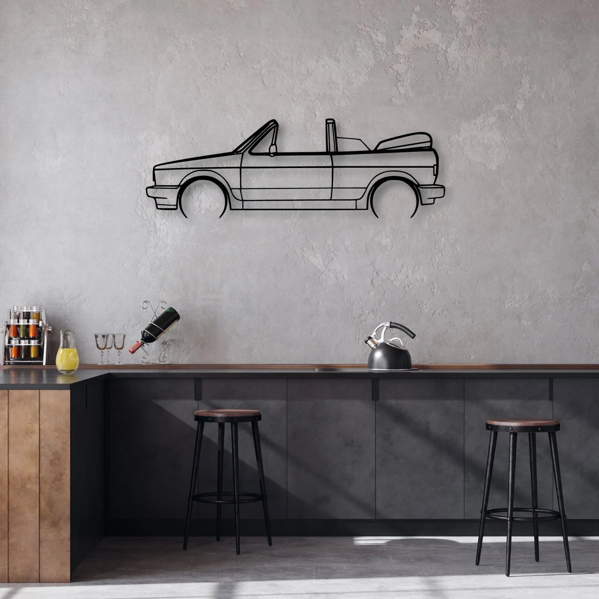 Golf 1 Sportline Cabriolet Classic Silhouette Metal Wall Art - Automotive Garage Decor