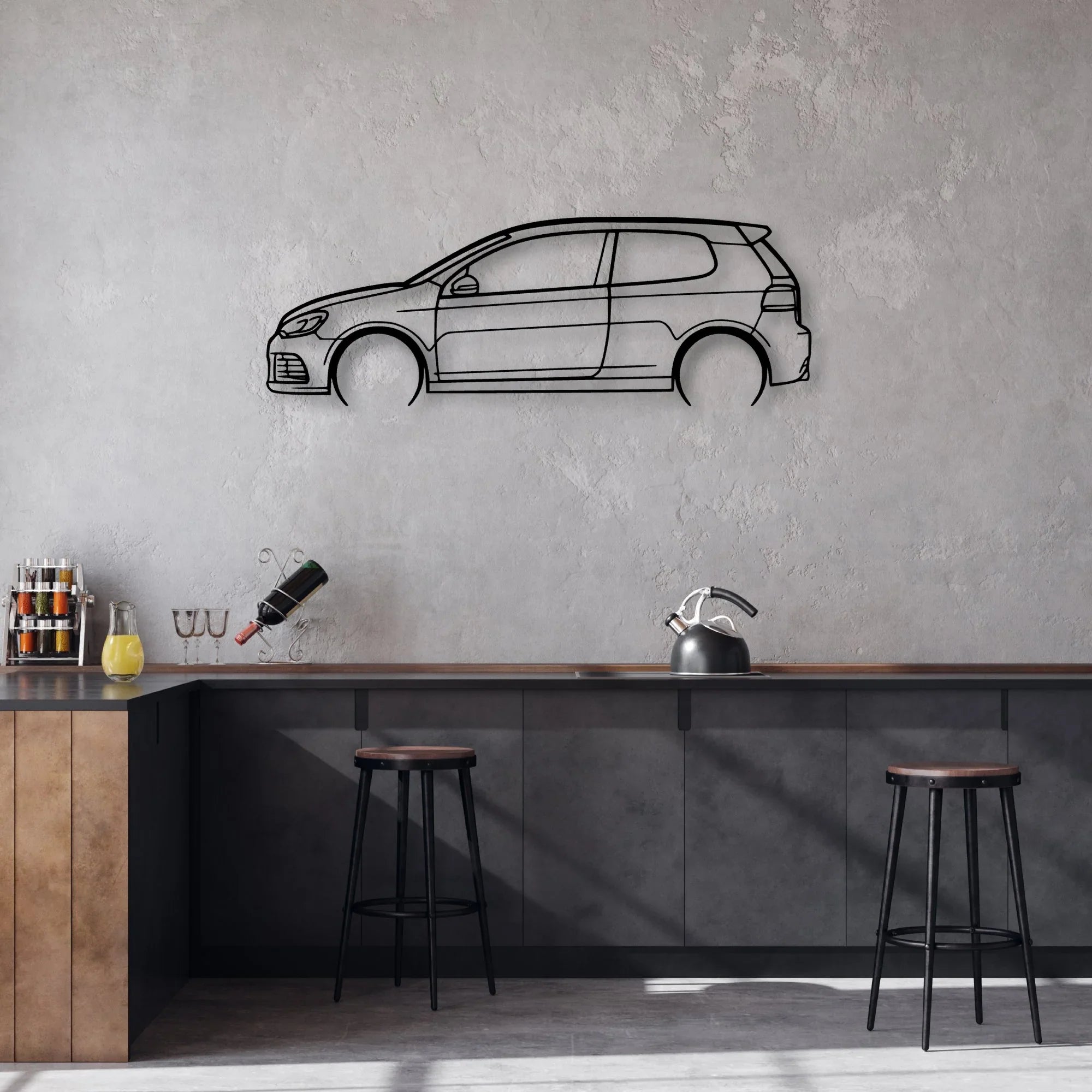 Golf 6 R Classic Silhouette Metal Wall Art - Automotive Garage Decor