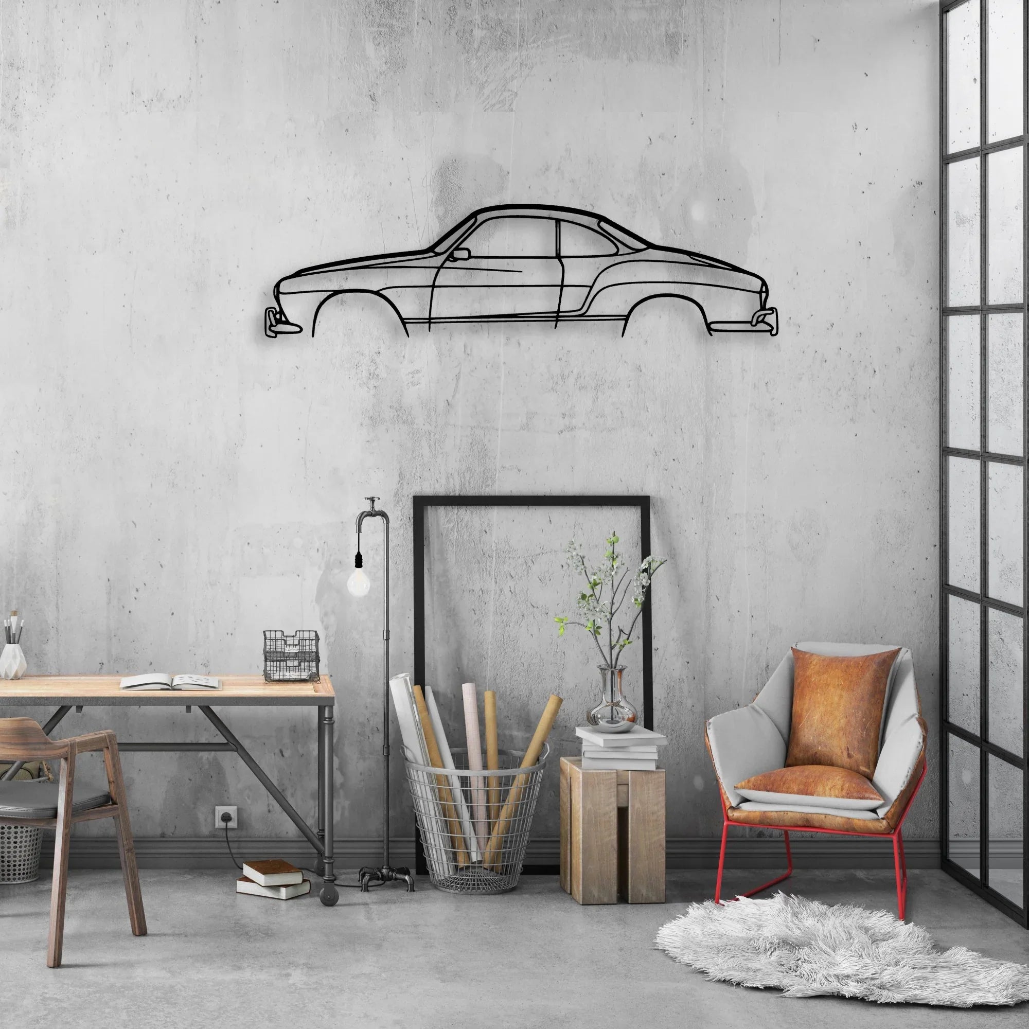 Karmann Ghia coupe 1968 Classic Silhouette Metal Wall Art - Automotive Garage Decor