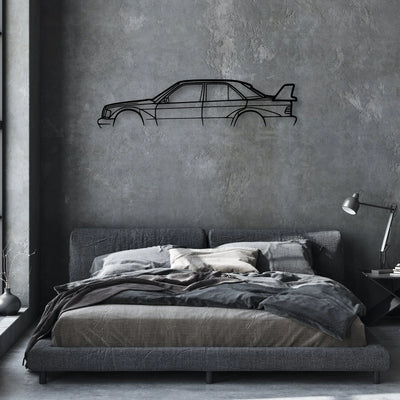 Mercedes 190E 1983 Classic Silhouette Metal Wall Art - Automotive Garage Decor