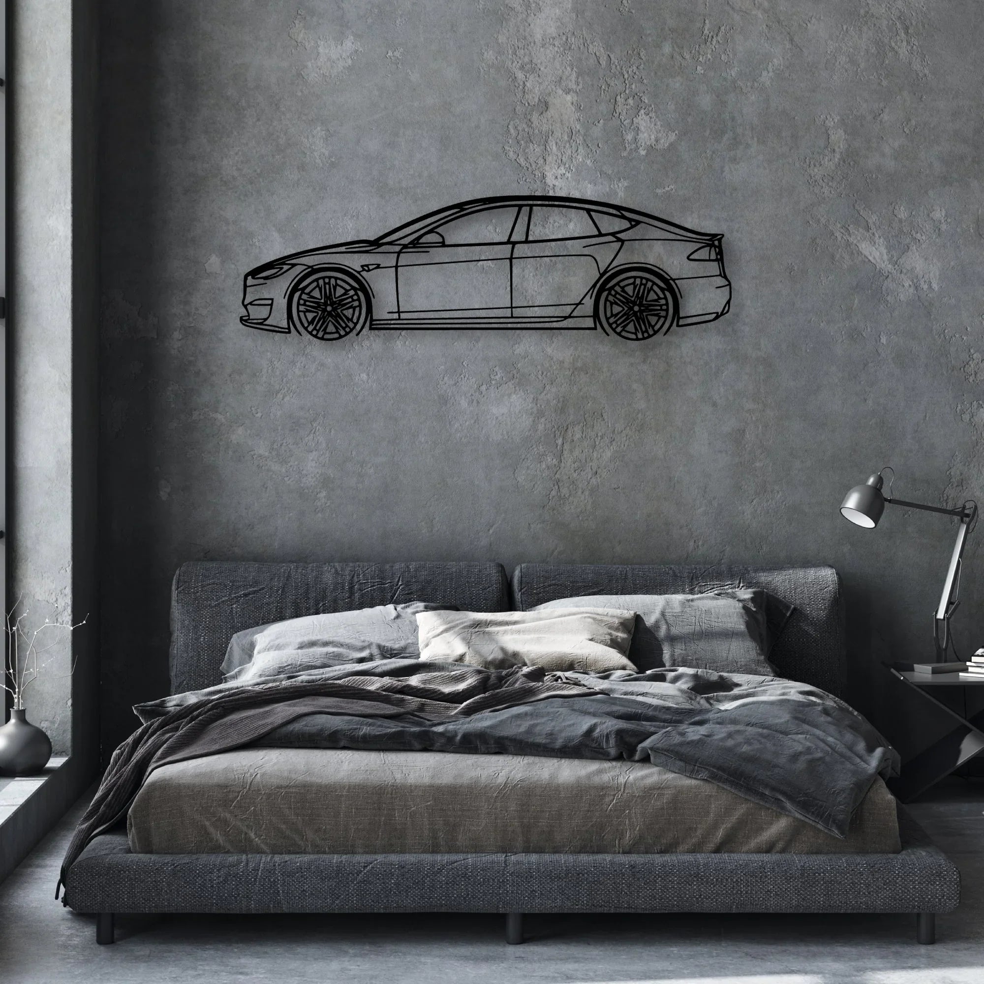 Model S Plaid 2022 Classic Silhouette Metal Wall Art - Automotive Garage Decor
