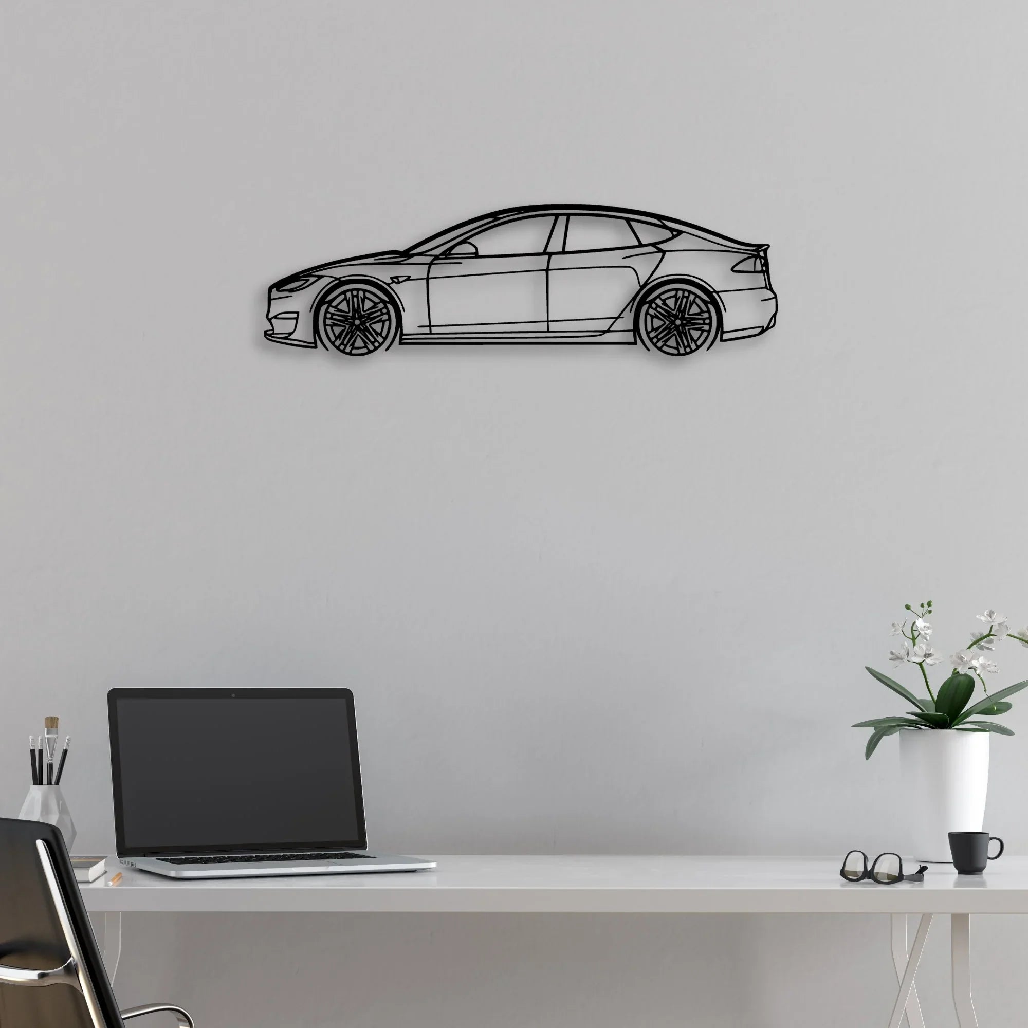 Model S Plaid 2022 Classic Silhouette Metal Wall Art - Automotive Garage Decor