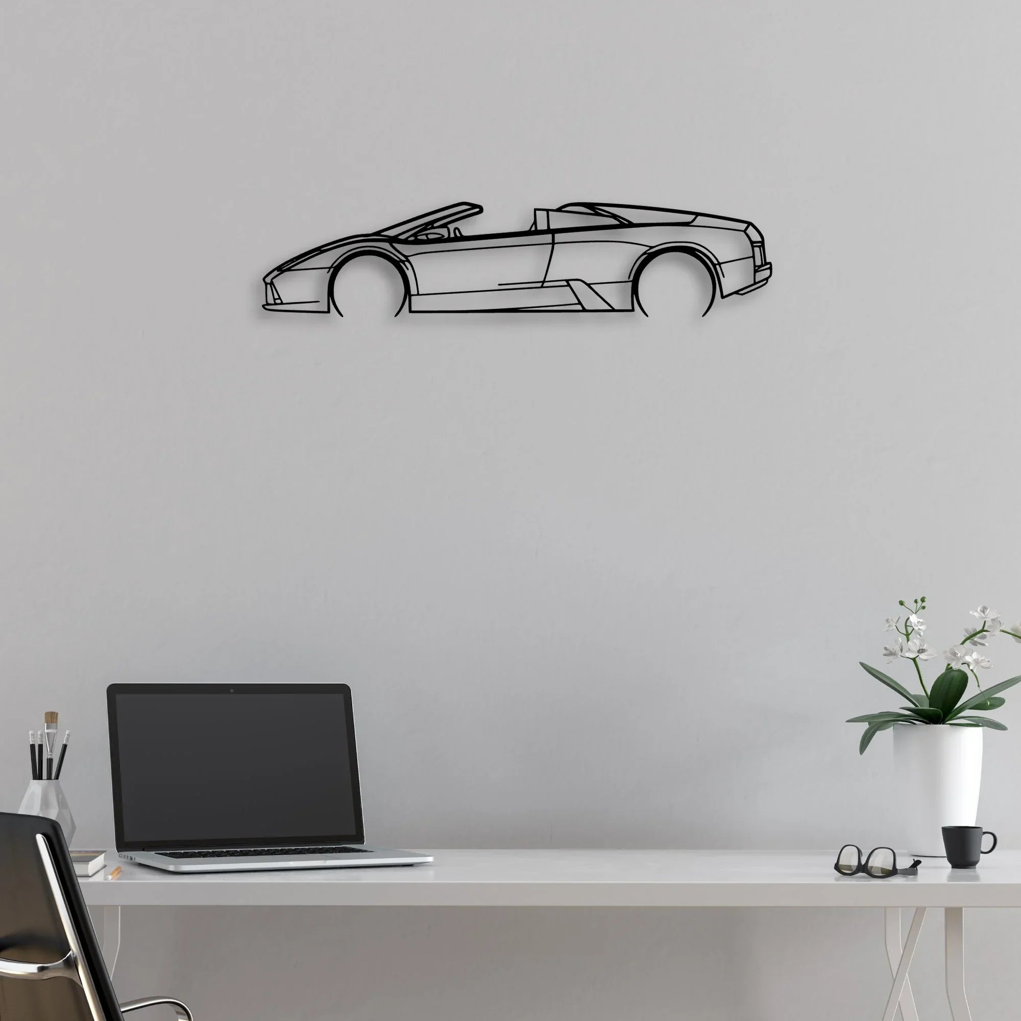 Murcielago Roadster 2008 Classic Silhouette Metal Wall Art - Automotive Garage Decor