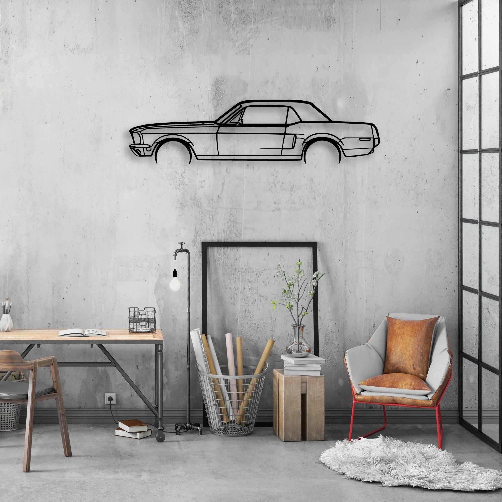 Mustang GT 1968 Classic Silhouette Metal Wall Art - Automotive Garage Decor