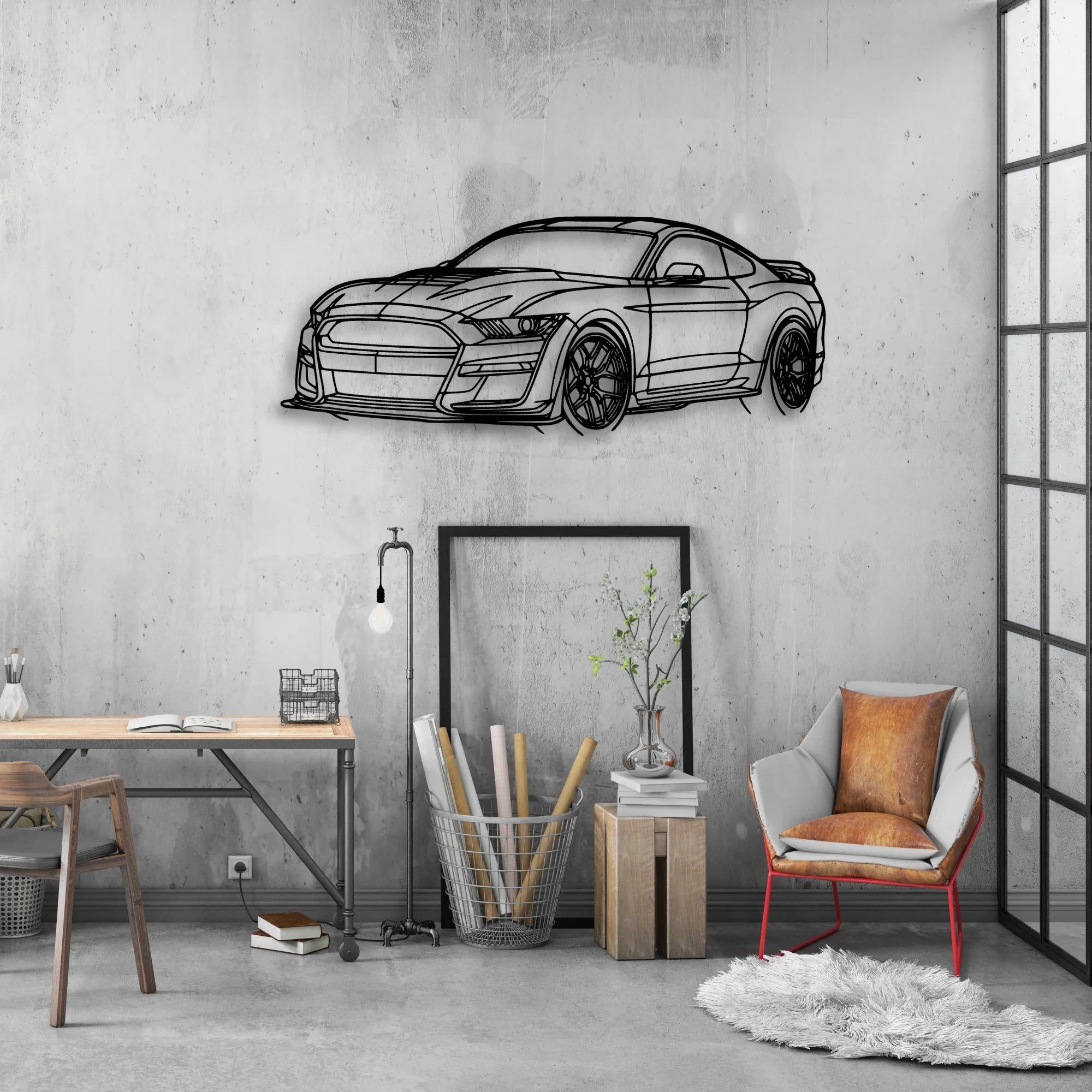 Mustang Shelby GT500 2021 Angle Classic Silhouette Metal Wall Art - Automotive Garage Decor