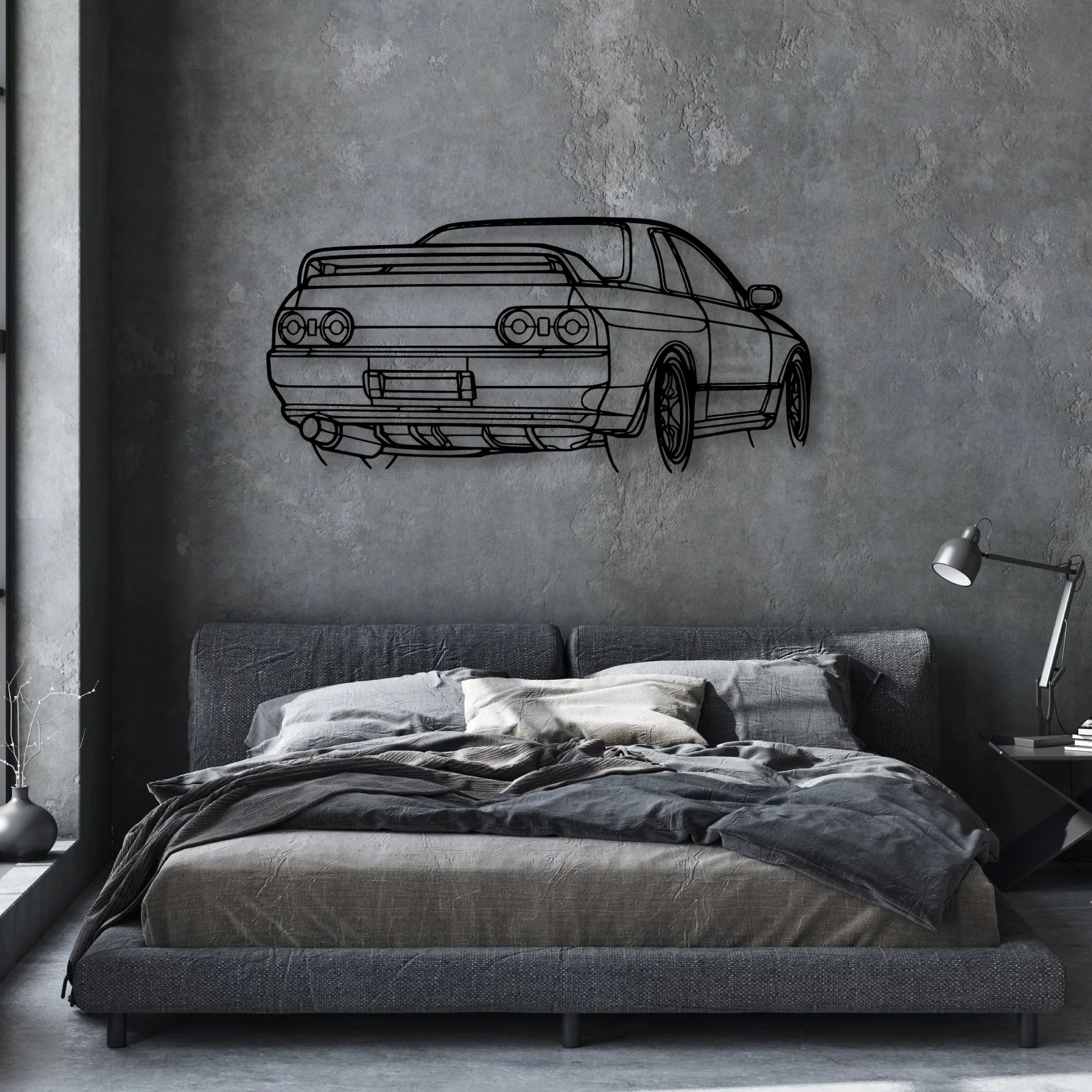 R32 GTR Nismo Angle Classic Silhouette Metal Wall Art - Automotive Garage Decor