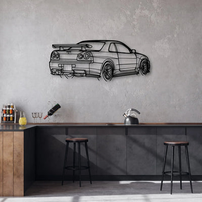 R34 GTR Nismo Angle Classic Silhouette Metal Wall Art - Automotive Garage Decor