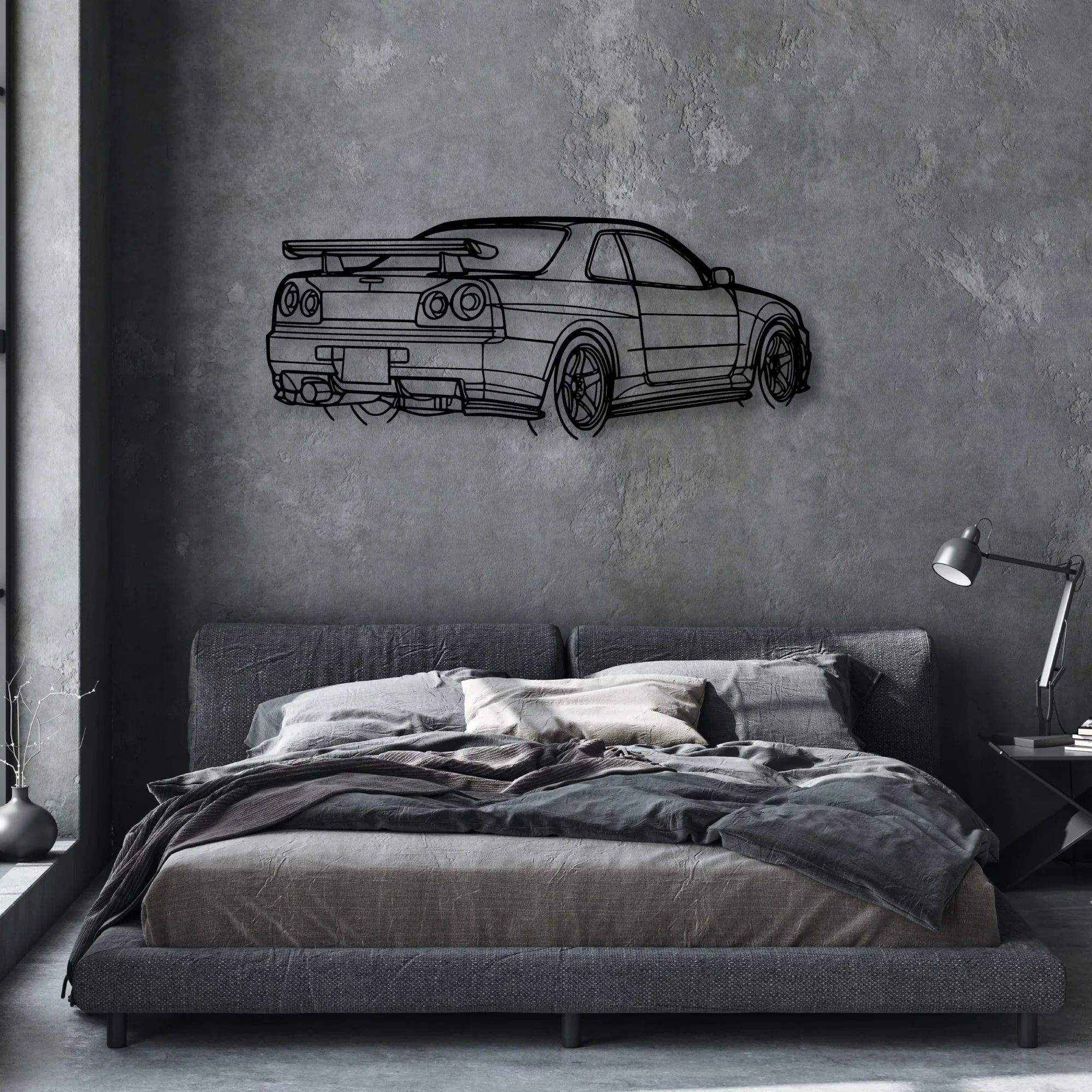 R34 GTR Nismo Angle Classic Silhouette Metal Wall Art - Automotive Garage Decor