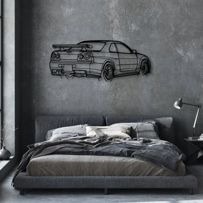 R34 GTR Nismo Angle Classic Silhouette Metal Wall Art - Automotive Garage Decor