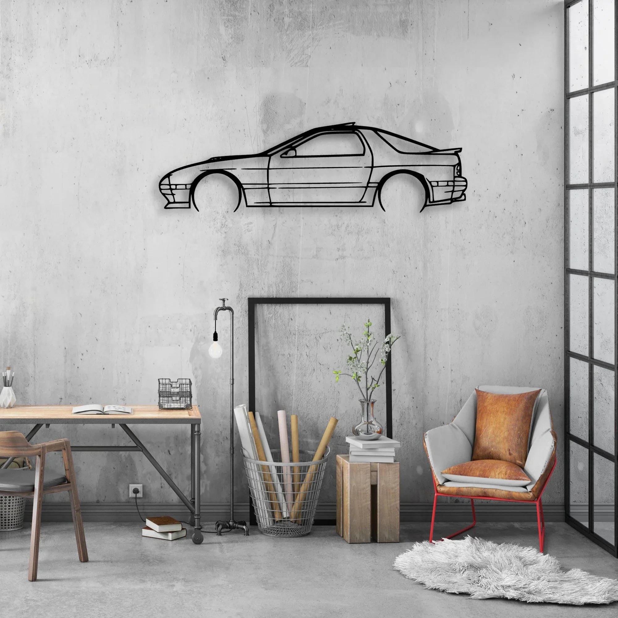 RX7 1989 Classic Silhouette Metal Wall Art - Automotive Garage Decor