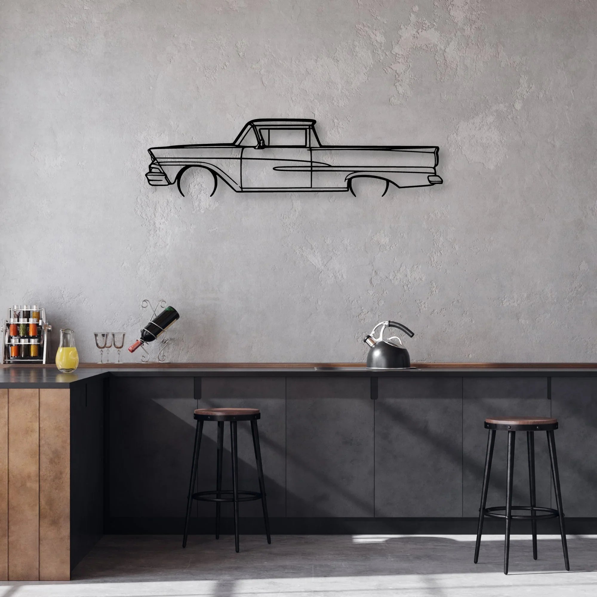 Ranchero 1958 Classic Silhouette Metal Wall Art - Automotive Garage Decor