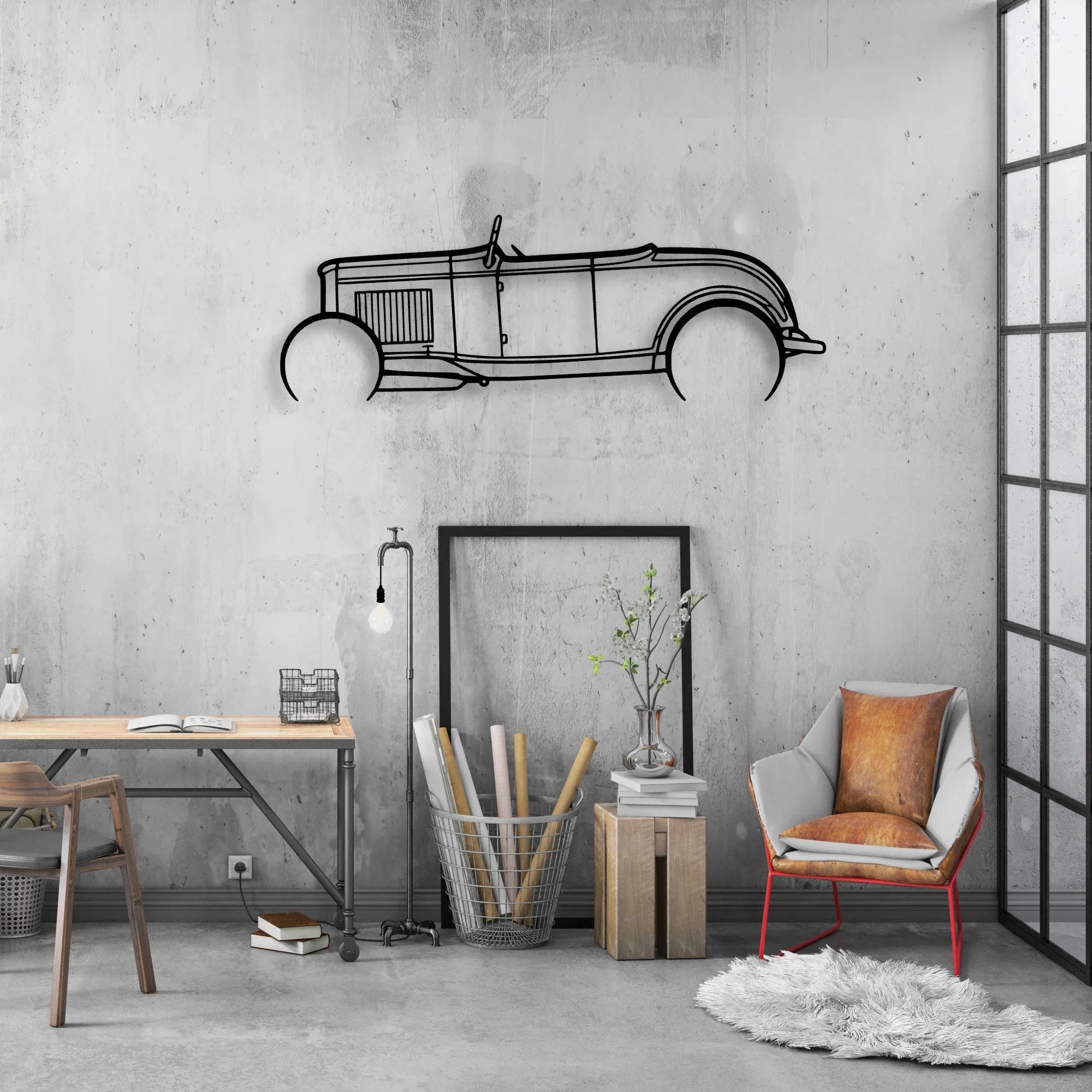 Roadster 1932 3 Classic Silhouette Metal Wall Art - Automotive Garage Decor