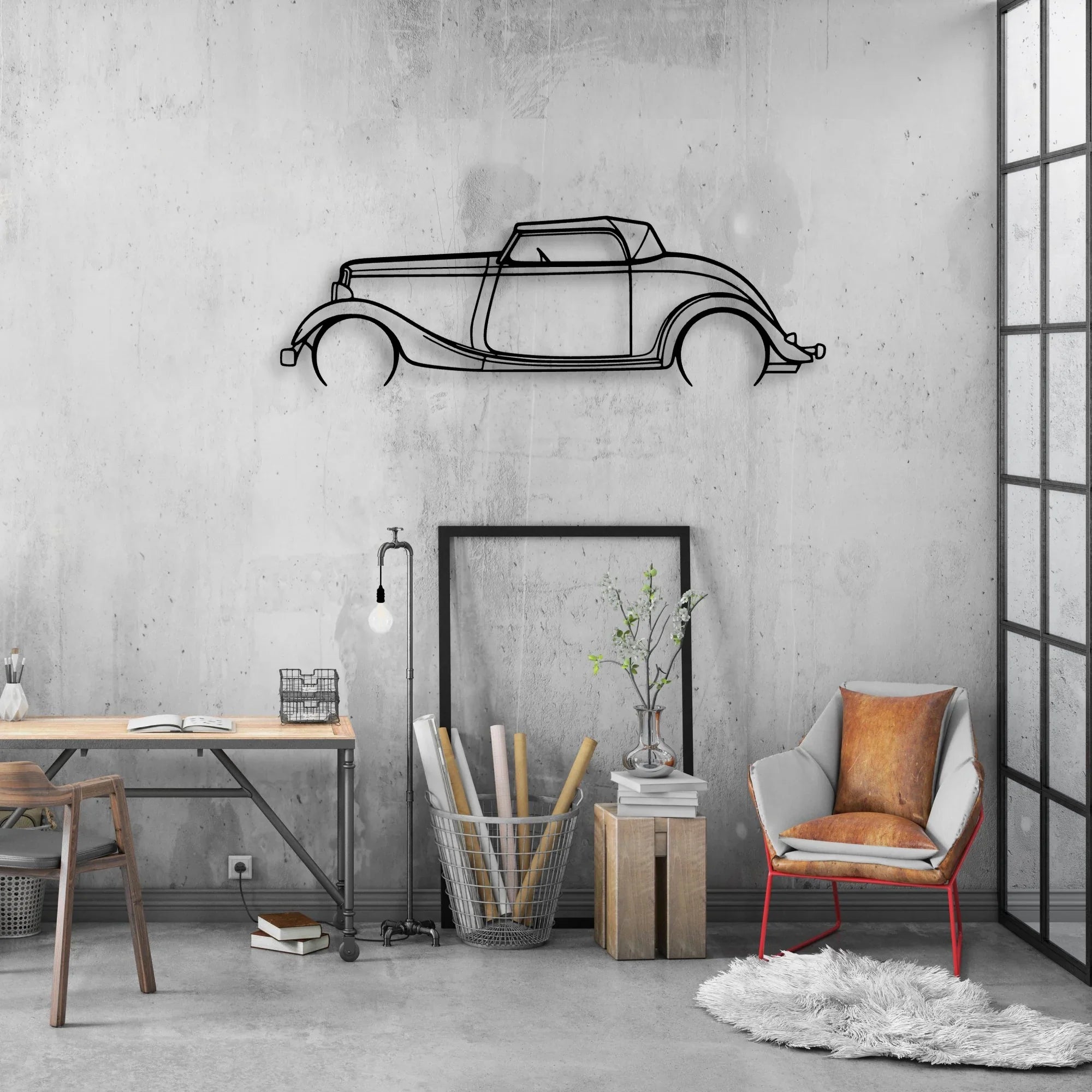 Roadster 1934 Classic Silhouette Metal Wall Art - Automotive Garage Decor