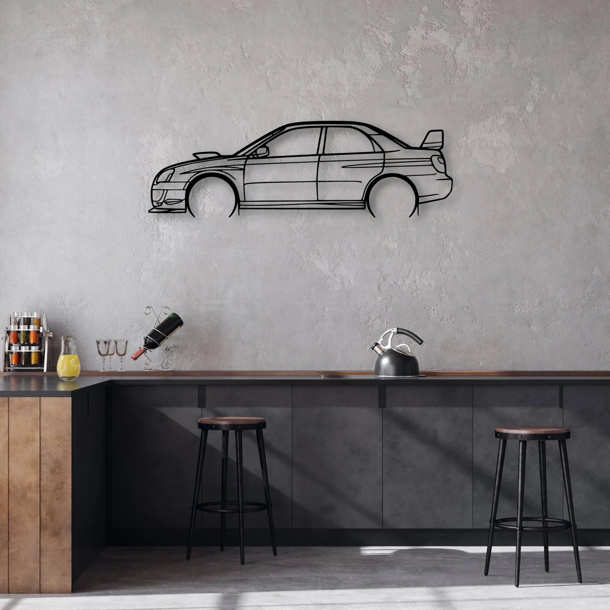 STI GD Classic Silhouette Metal Wall Art - Automotive Garage Decor