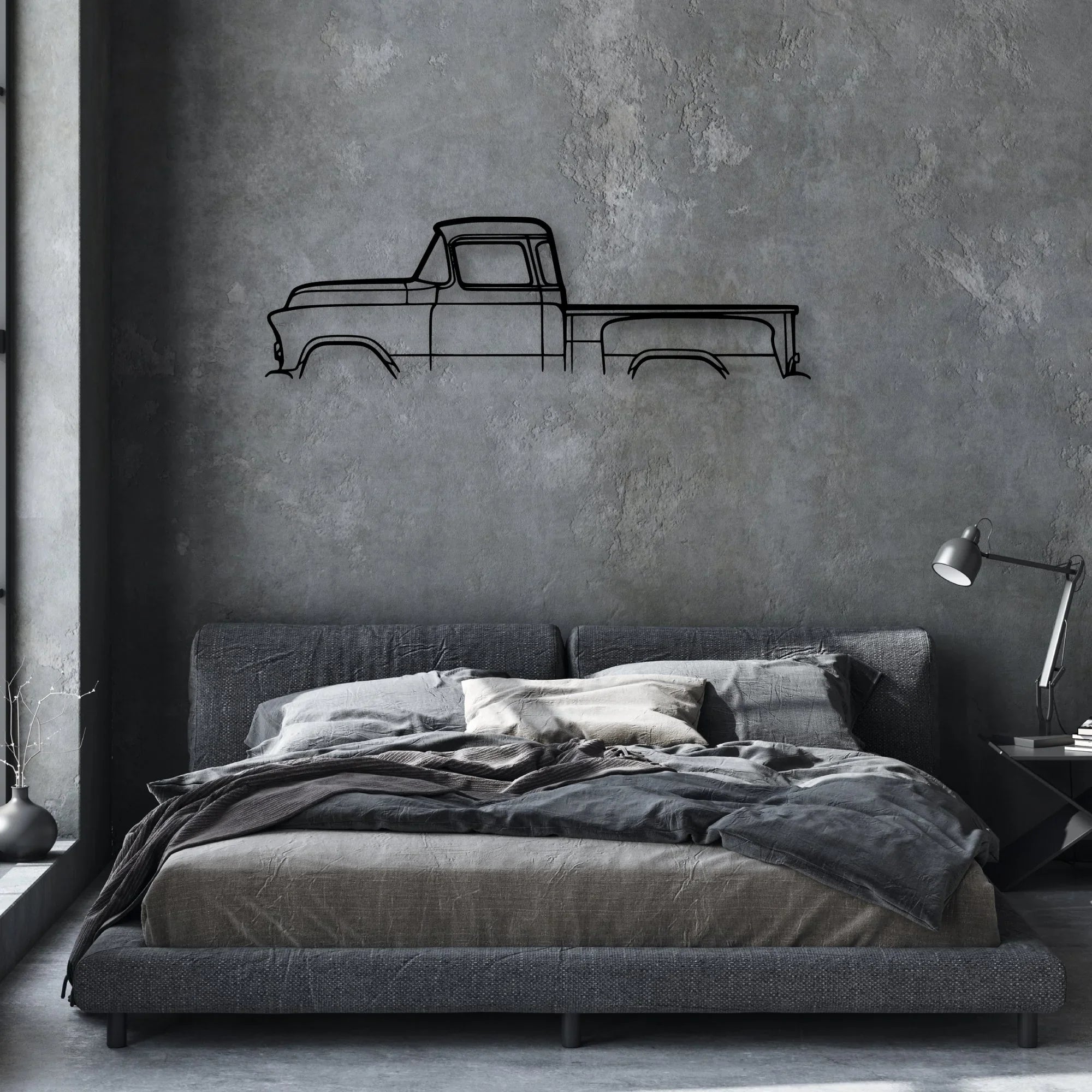 Short bed 3100 1955 Classic Silhouette Metal Wall Art - Automotive Garage Decor