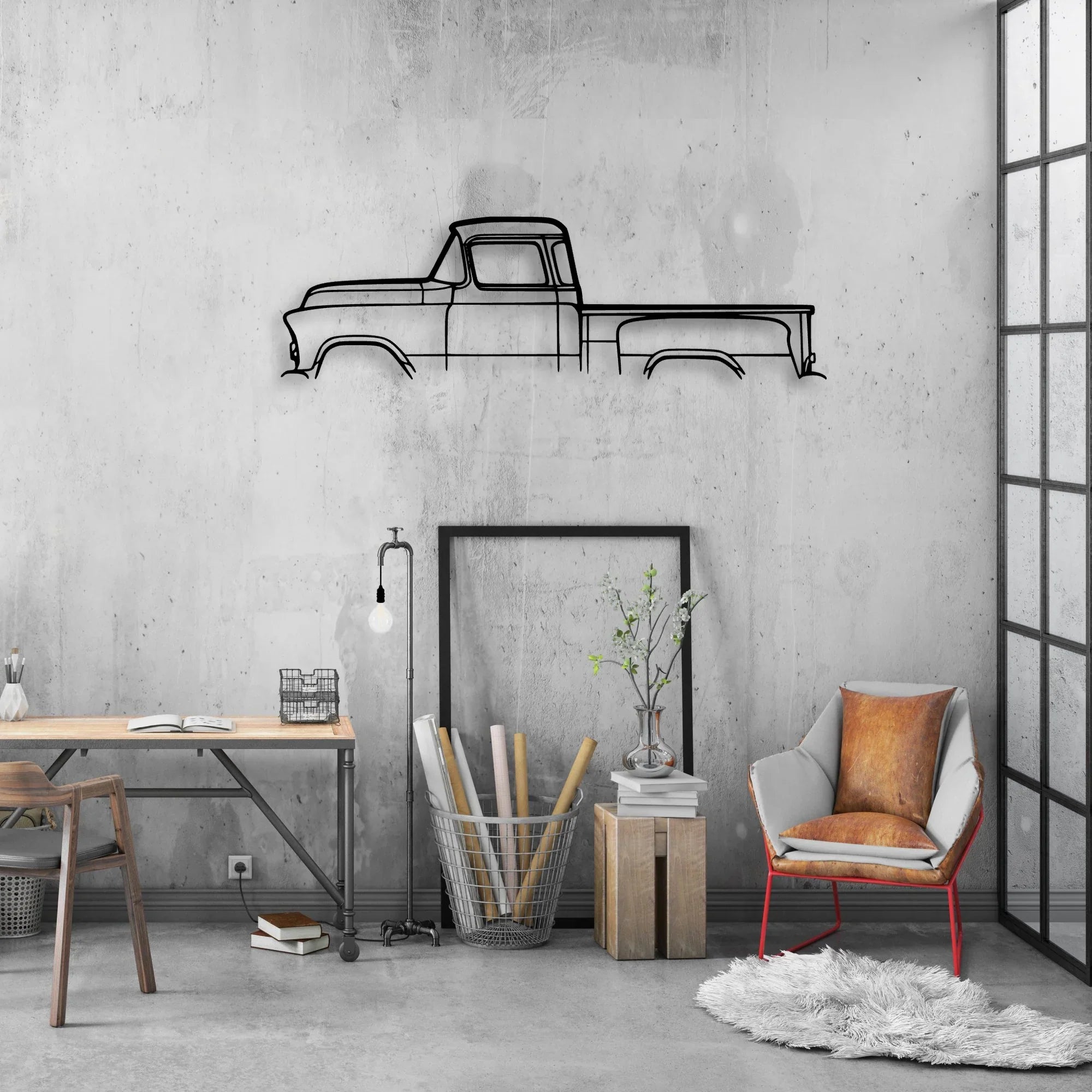 Short bed 3100 1955 Classic Silhouette Metal Wall Art - Automotive Garage Decor