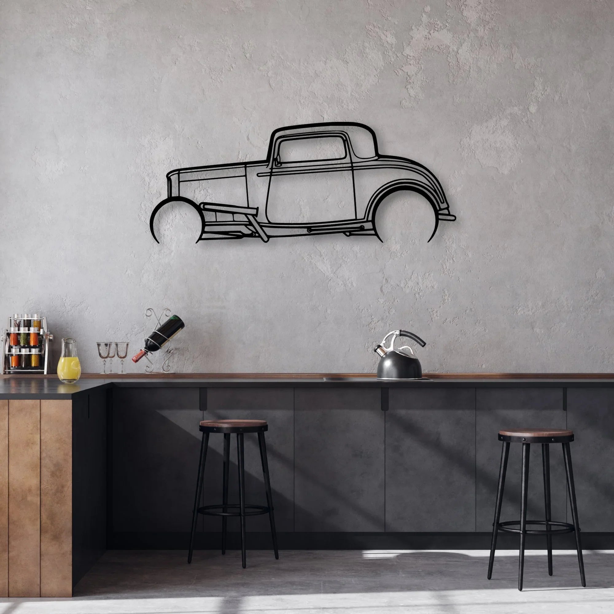 Street Rod 1932 Classic Silhouette Metal Wall Art - Automotive Garage Decor