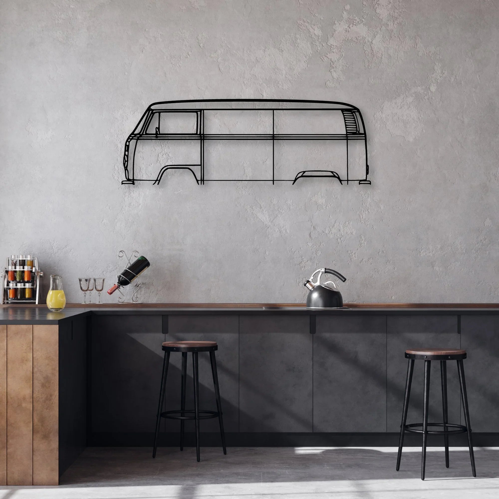 T2 Bus 1977 Classic Silhouette Metal Wall Art - Automotive Garage Decor