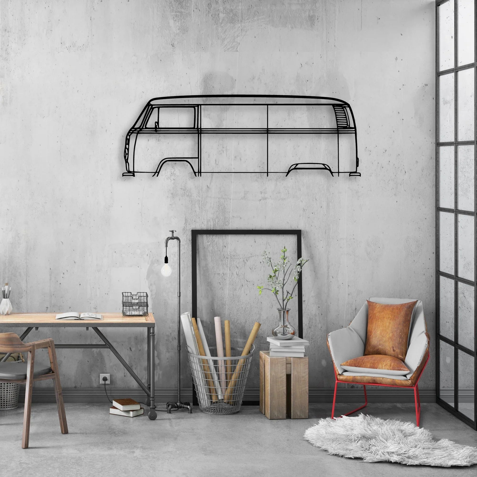 T2 Bus 1977 Classic Silhouette Metal Wall Art - Automotive Garage Decor