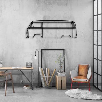 T2 Bus 1977 Classic Silhouette Metal Wall Art - Automotive Garage Decor
