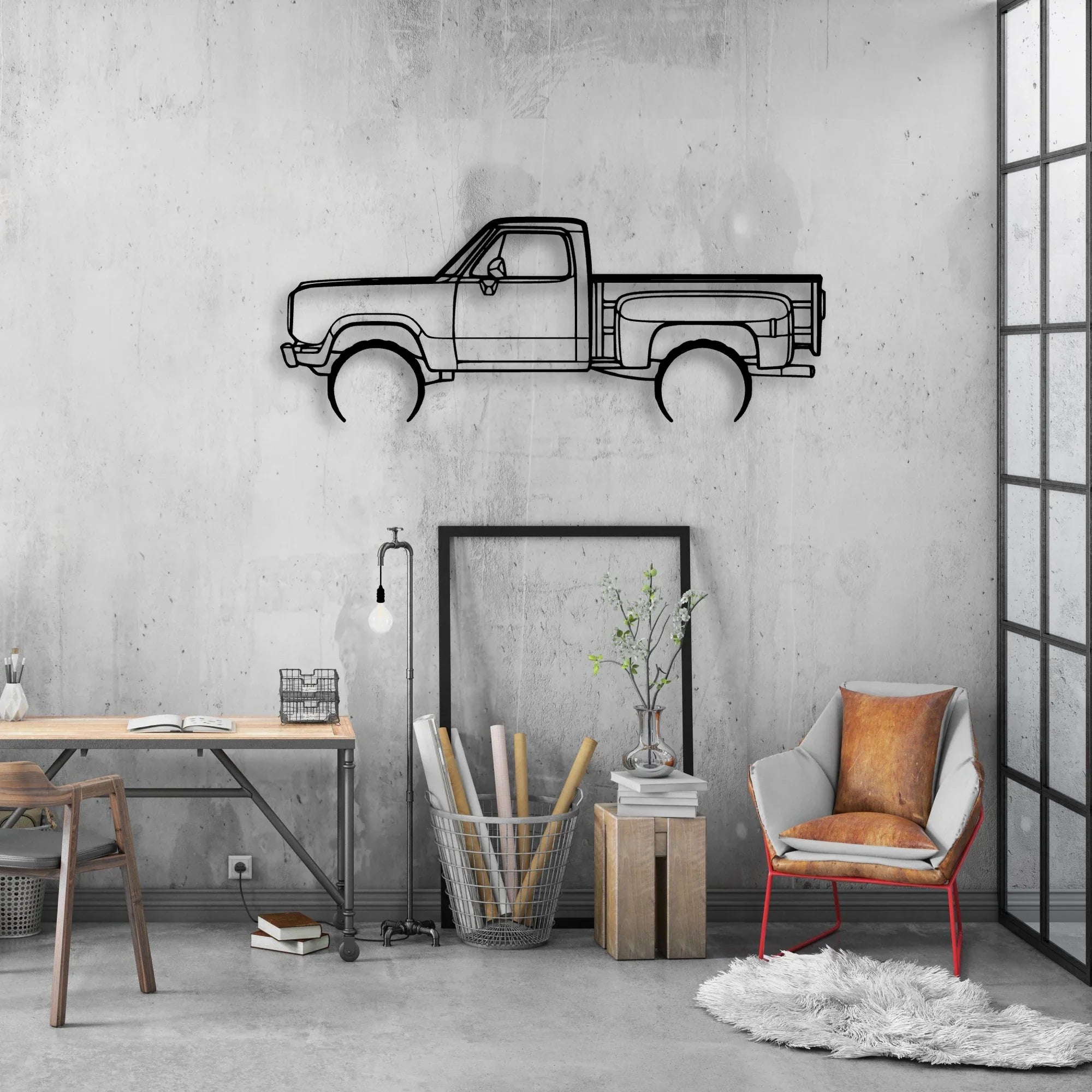 W150 Stepside 1977 Classic Silhouette Metal Wall Art - Automotive Garage Decor