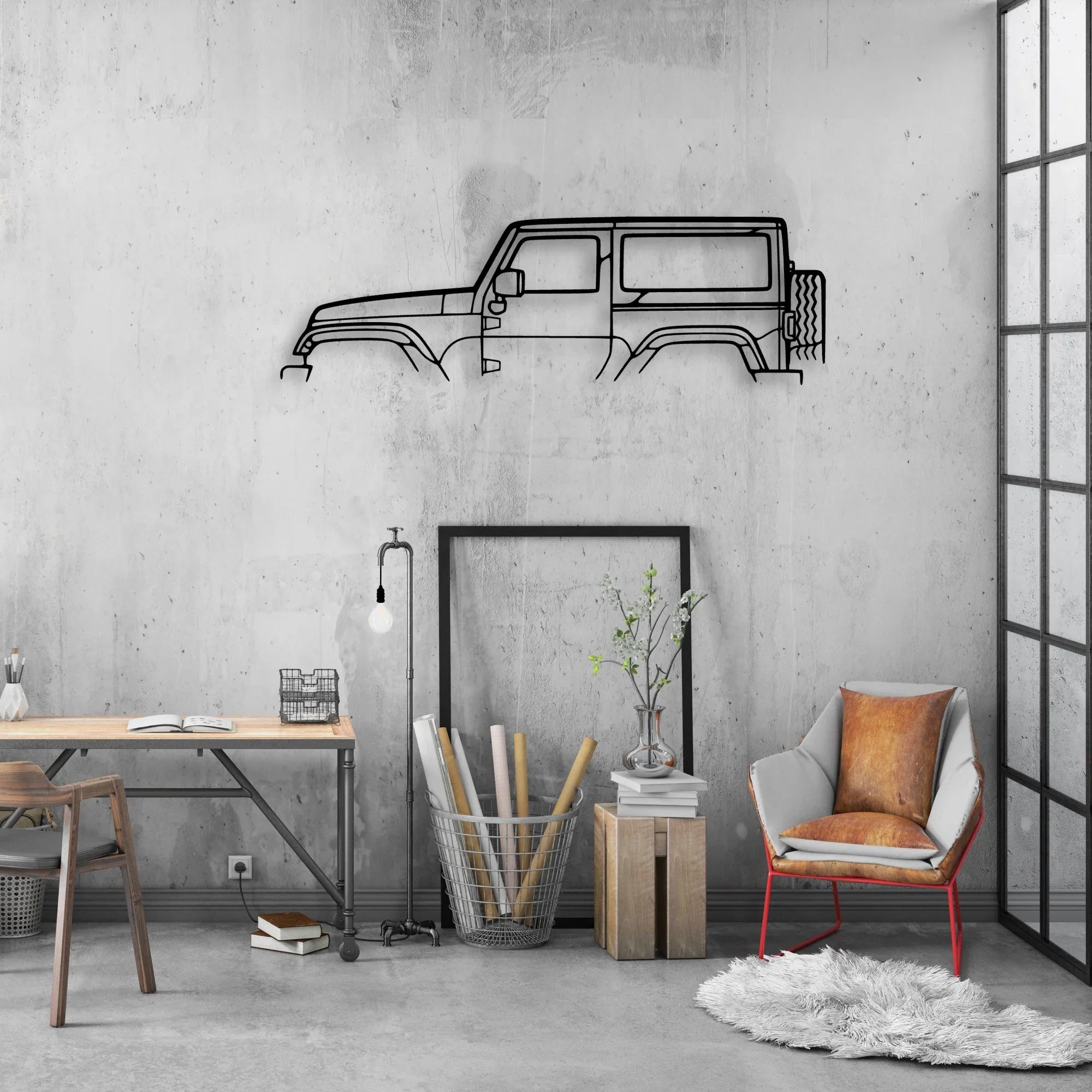 Wrangler 2013 Classic Silhouette Metal Wall Art - Automotive Garage Decor