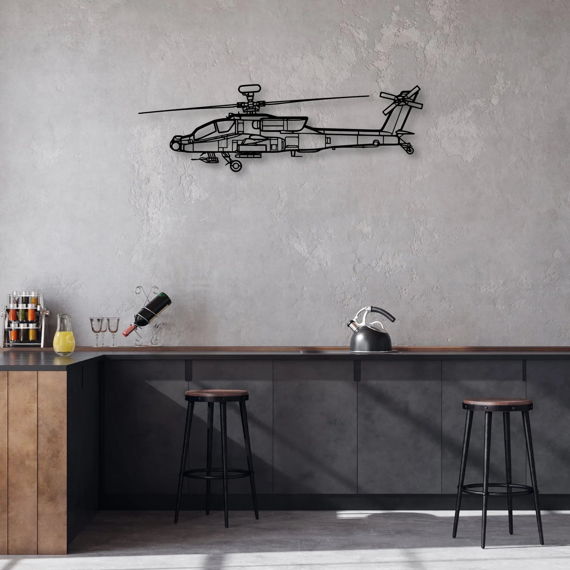 AH-64D Apache 2 Classic Aircraft Silhouette Metal Wall Art - Aviation Hangar Decor