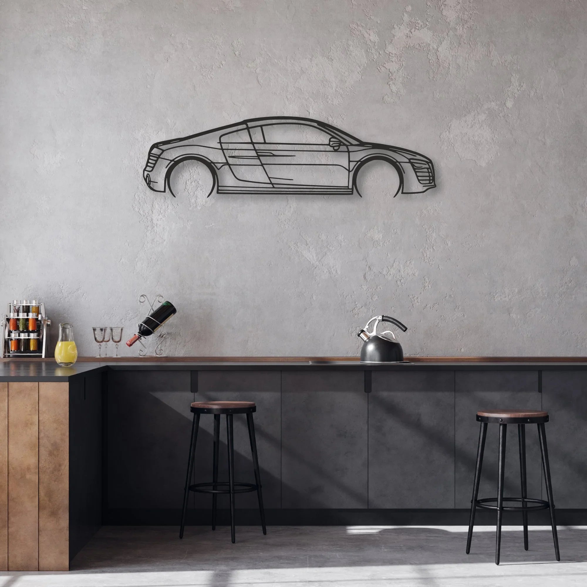 audi r8 v10 Classic Silhouette Metal Wall Art - Automotive Garage Decor