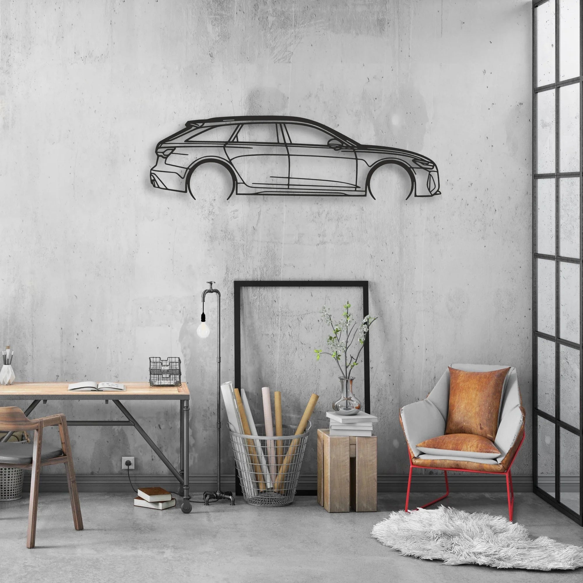 audi rs6 Classic Silhouette Metal Wall Art - Automotive Garage Decor