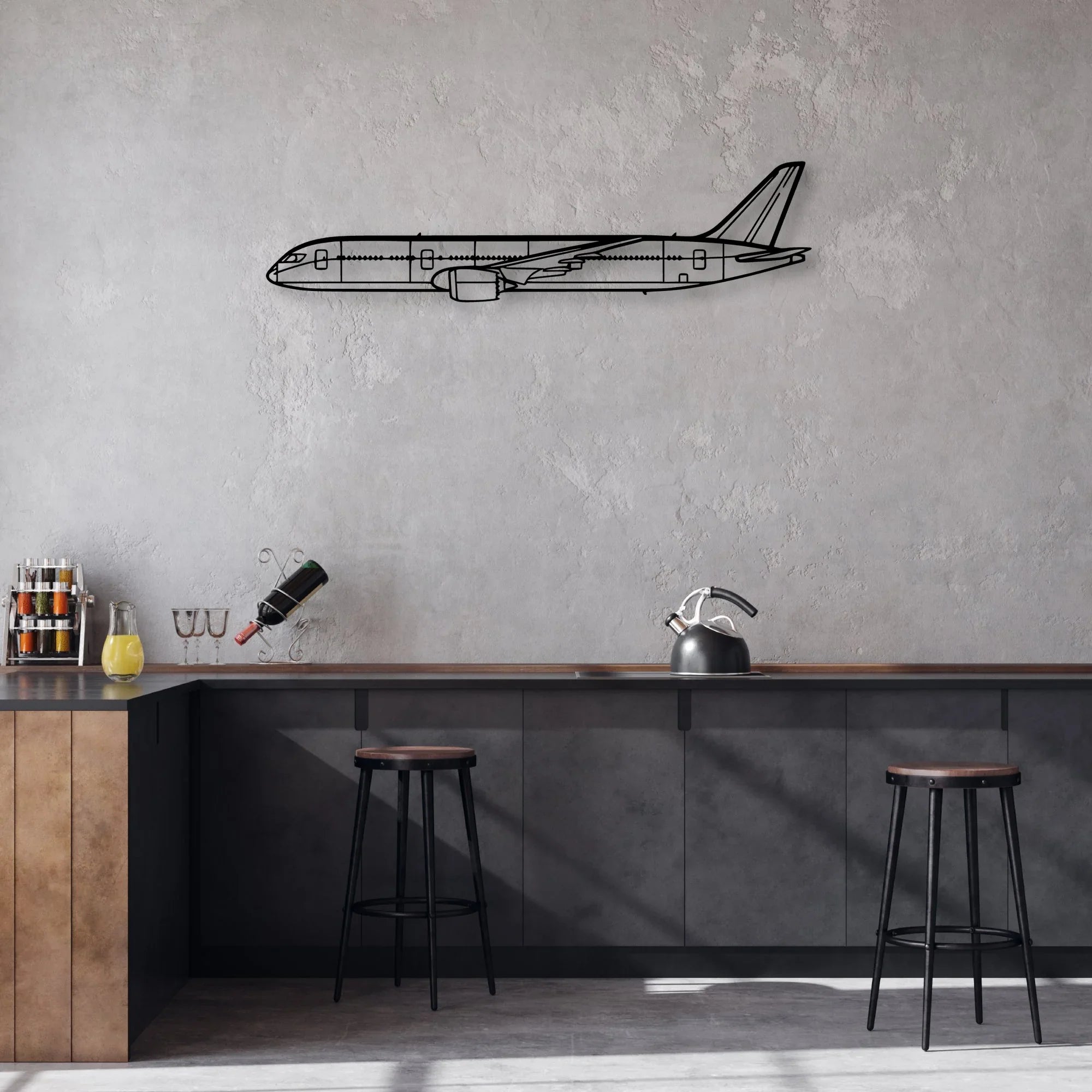 B787 Dreamliner Classic Aircraft Silhouette Metal Wall Art - Aviation Hangar Decor