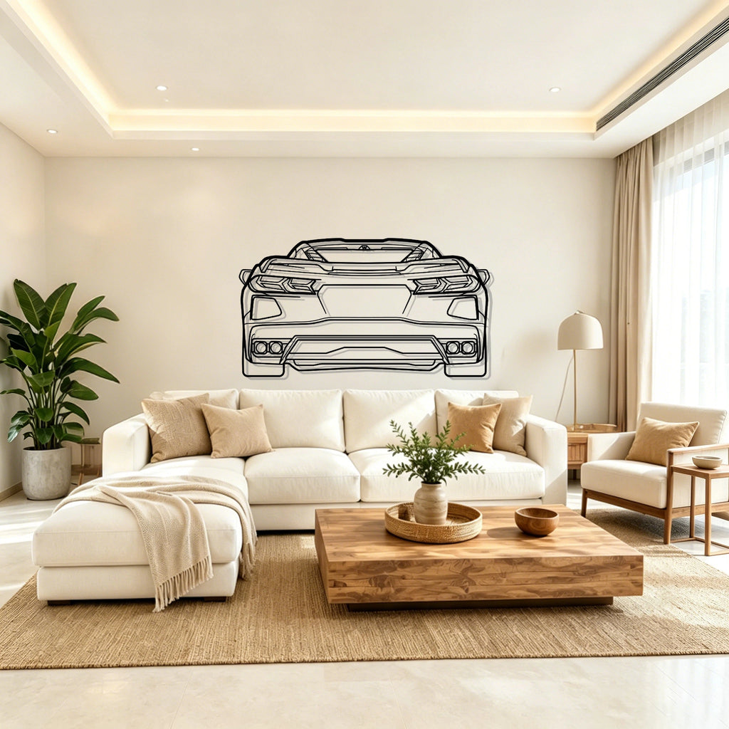 C8 Back Silhouette Metal Wall Art - Classic Car Garage Decor