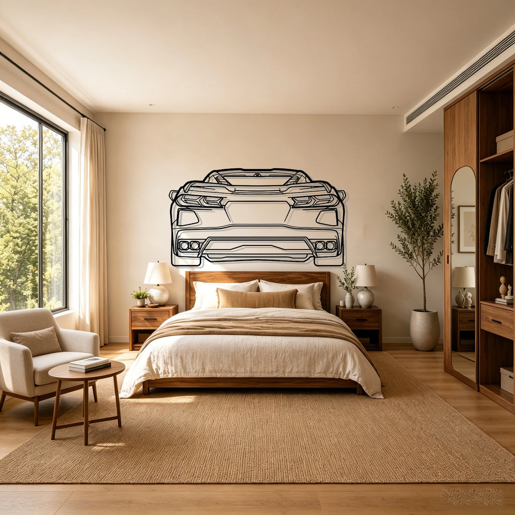 C8 Back Silhouette Metal Wall Art - Classic Car Garage Decor
