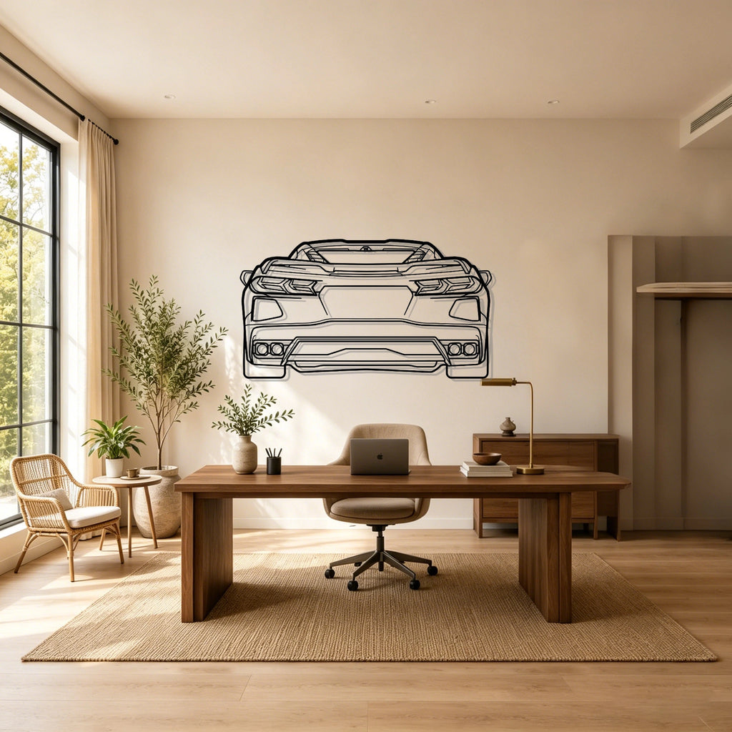 C8 Back Silhouette Metal Wall Art - Classic Car Garage Decor