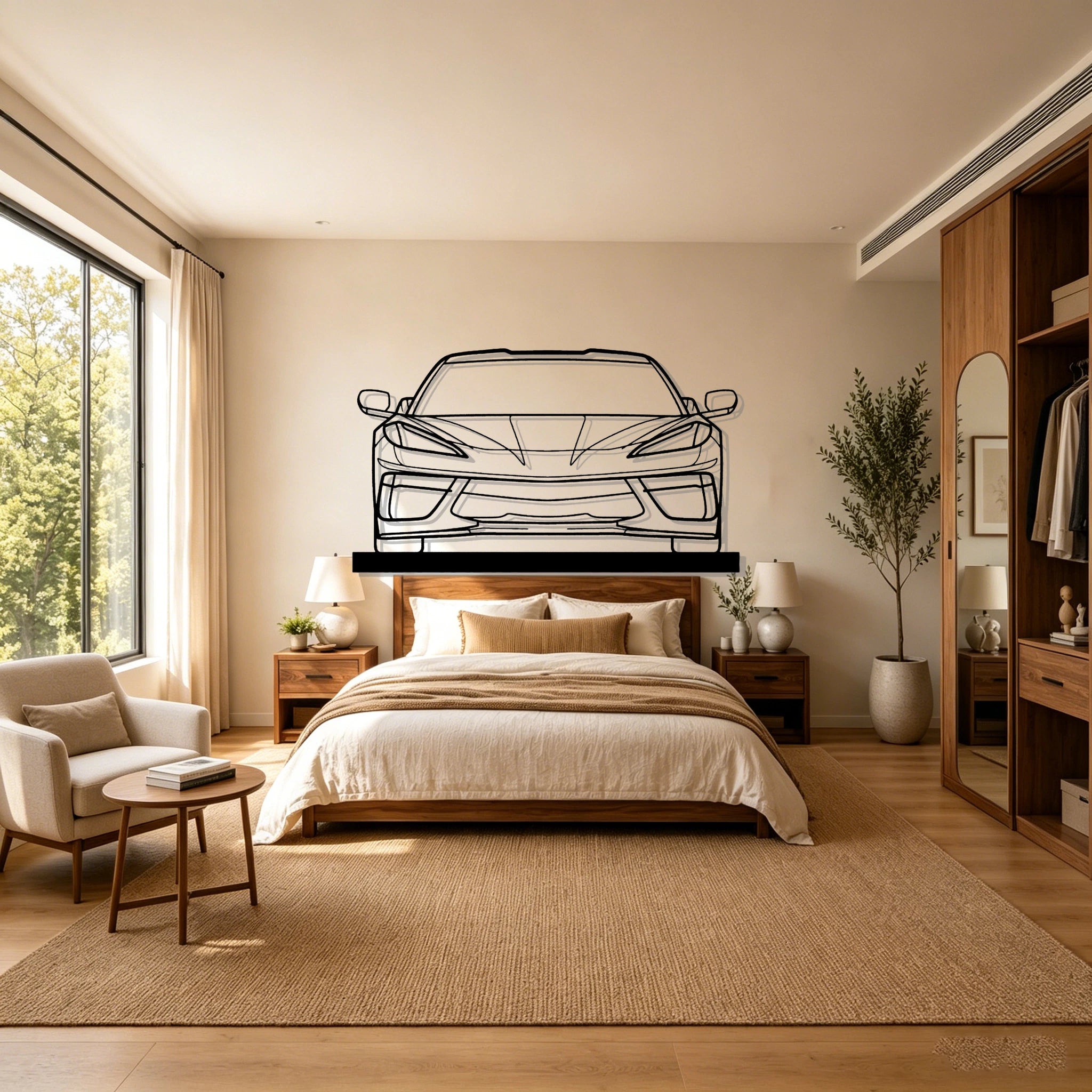 C8 Front Silhouette Metal Art Stand - Classic Car Garage Decor