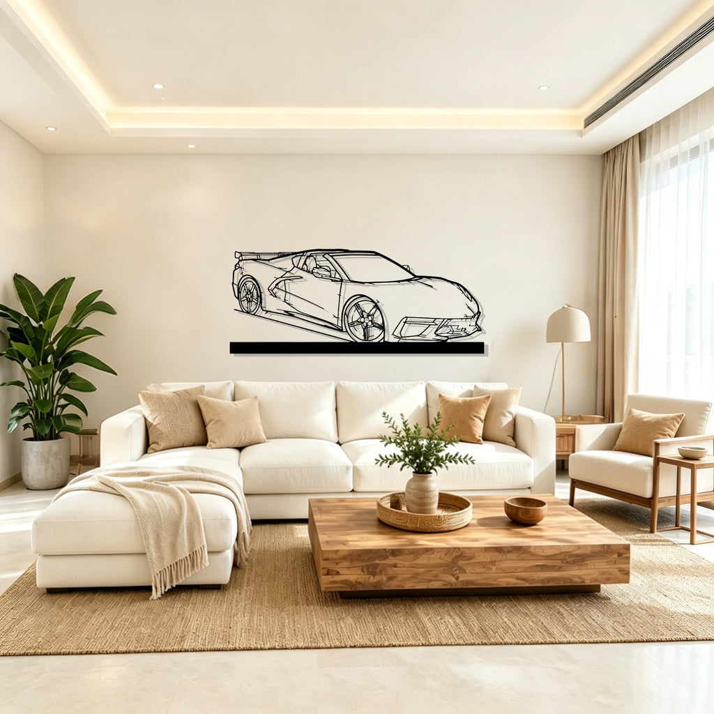 C8 HTC Angle Silhouette Metal Art Stand - Classic Car Garage Decor