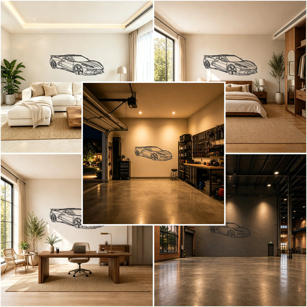 C8 HTC Angled View Metal Wall Art - Classic Car Garage Decor