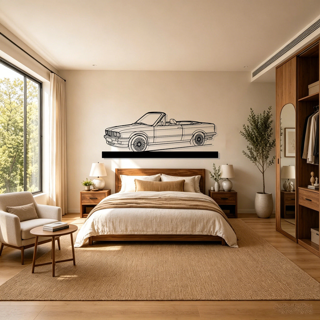 E30 Convertible Angle Silhouette Metal Art Stand - Classic Car Garage Decor