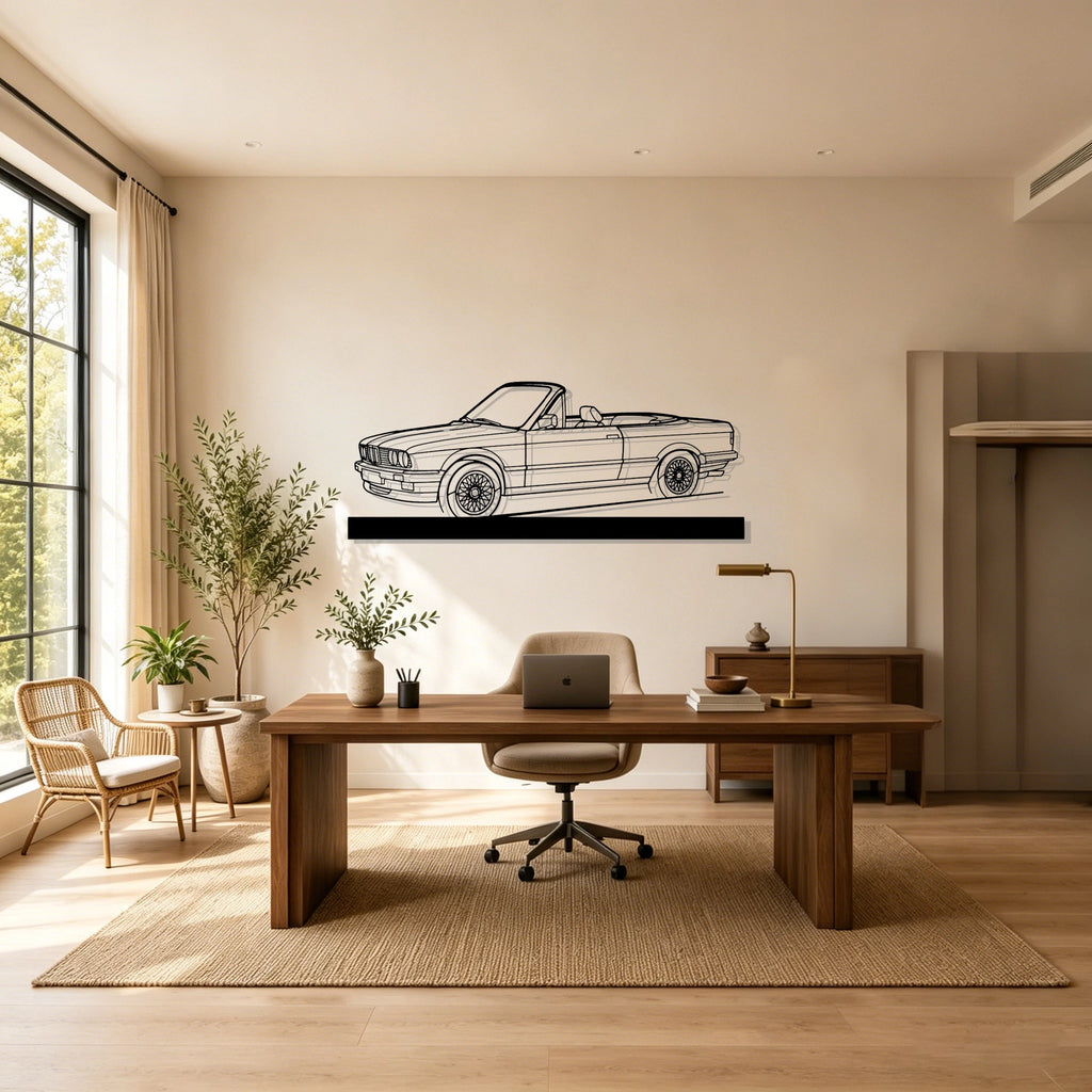 E30 Convertible Angle Silhouette Metal Art Stand - Classic Car Garage Decor