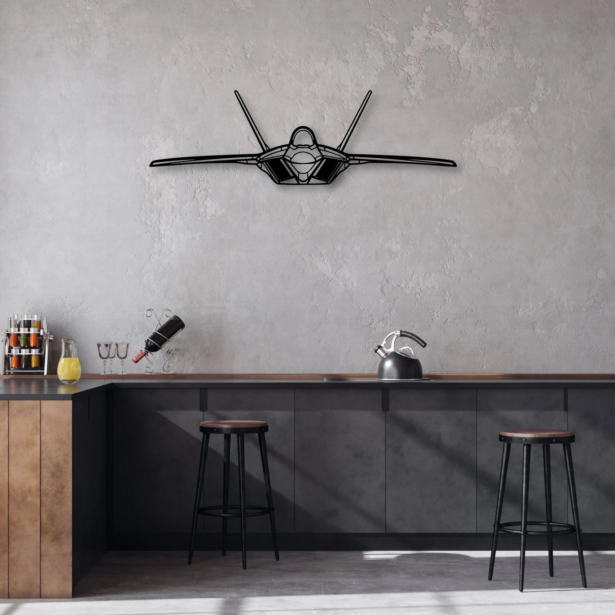F-22 Raptor 2 Classic Aircraft Silhouette Metal Wall Art - Aviation Hangar Decor