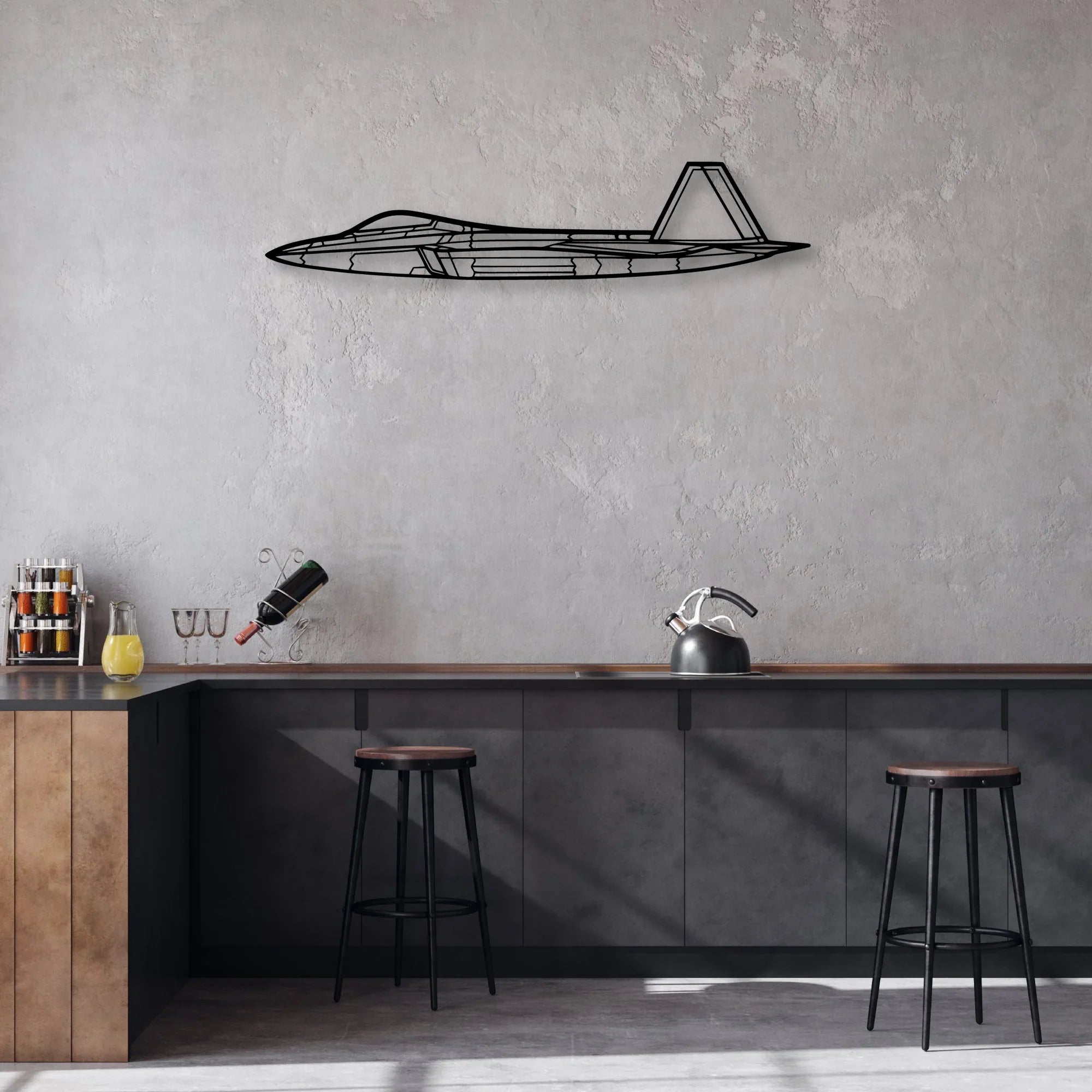 F-22 Raptor 3 Classic Aircraft Silhouette Metal Wall Art - Aviation Hangar Decor
