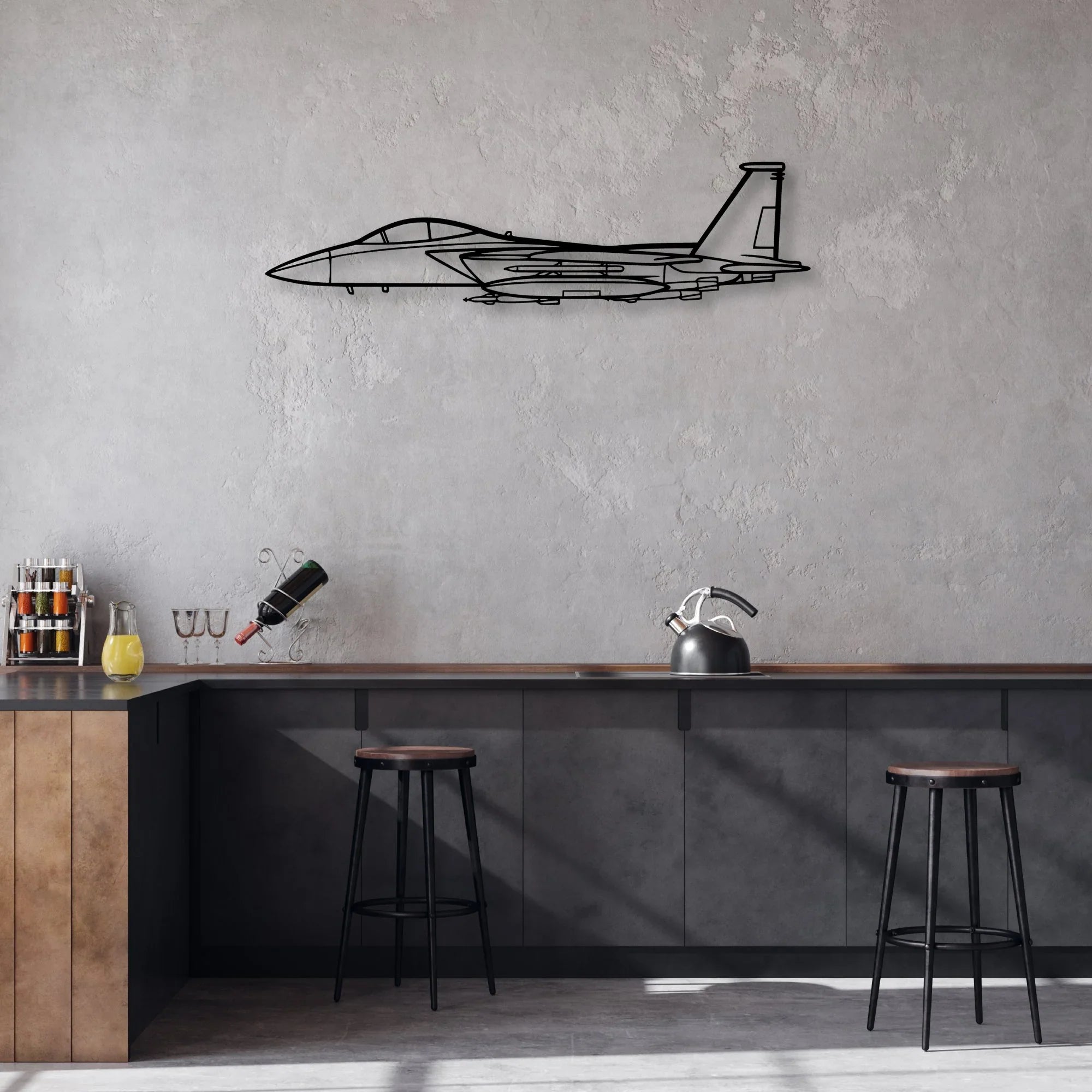 F15 Strike Eagle Classic Aircraft Silhouette Metal Wall Art - Aviation Hangar Decor