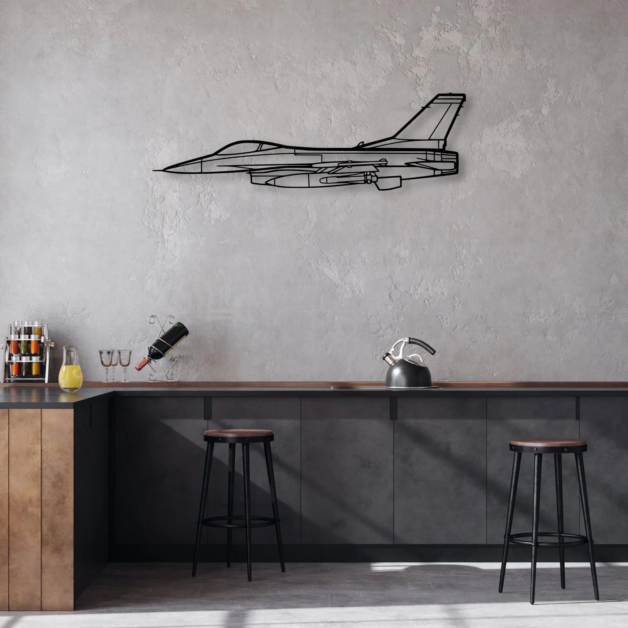 F16 Falcon Classic Aircraft Silhouette Metal Wall Art - Aviation Hangar Decor
