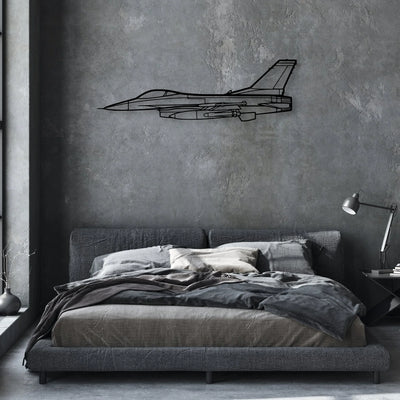 F16 Falcon Classic Aircraft Silhouette Metal Wall Art - Aviation Hangar Decor