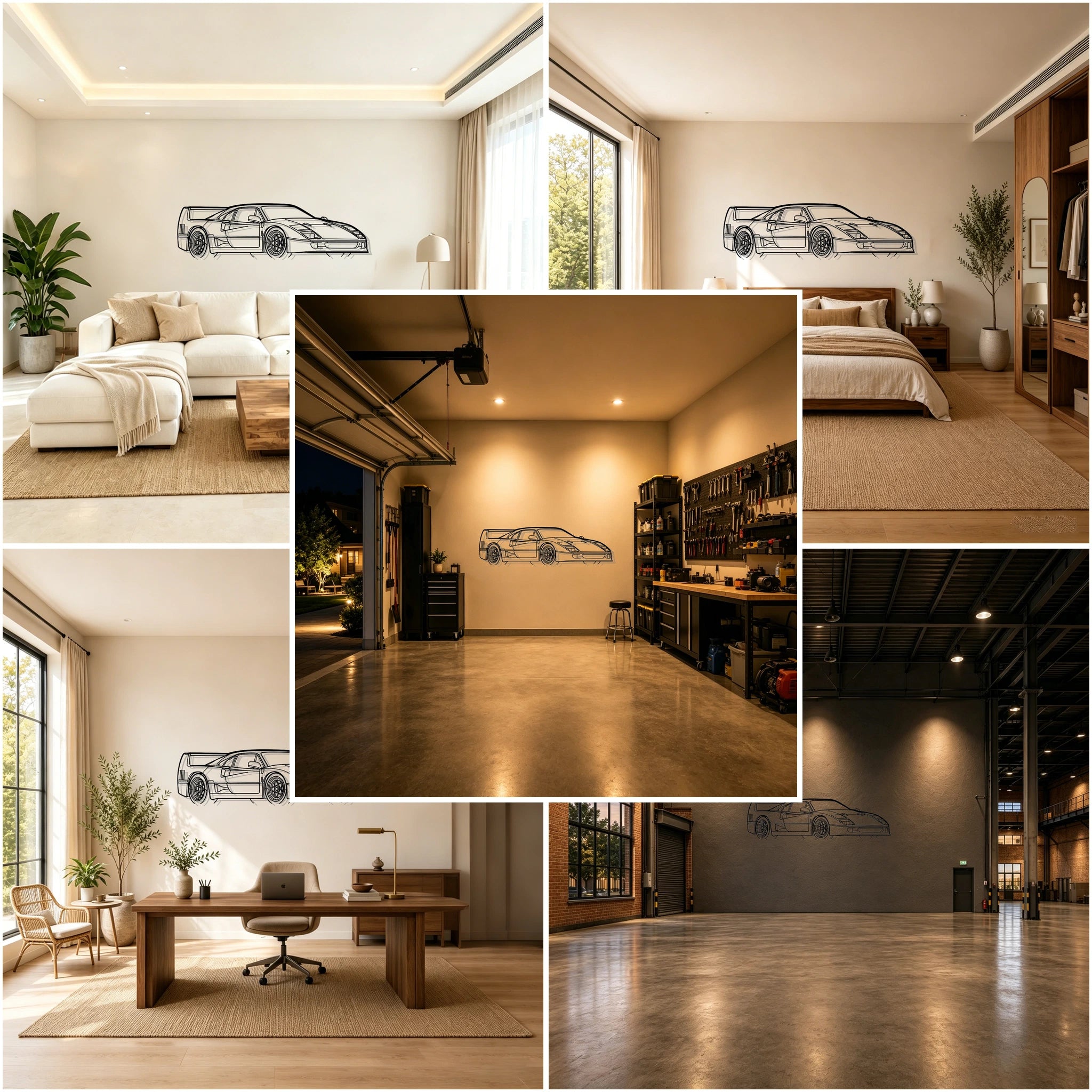 F40 Angled View Metal Wall Art - Classic Car Garage Decor