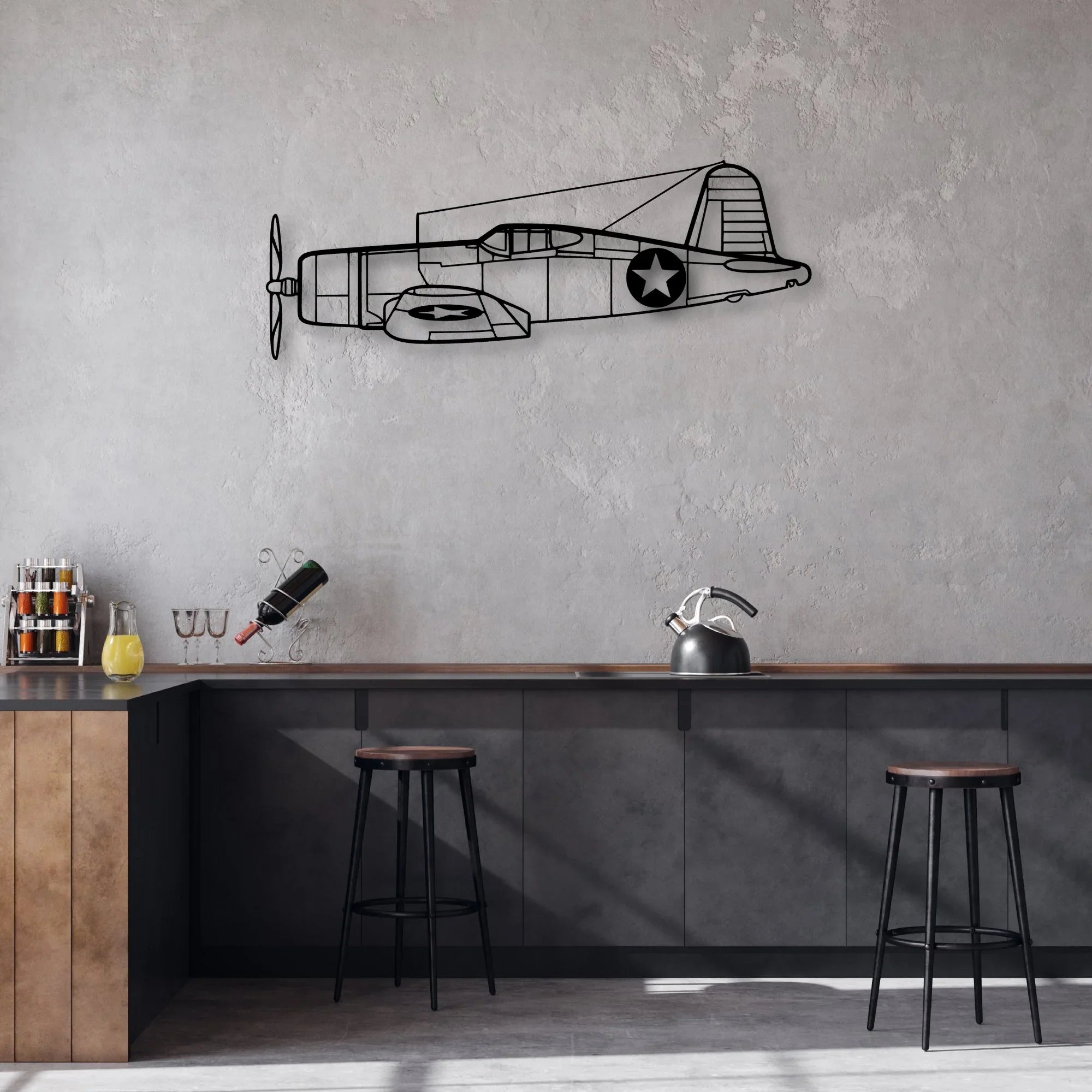 F4U Corsair Classic Aircraft Silhouette Metal Wall Art - Aviation Hangar Decor