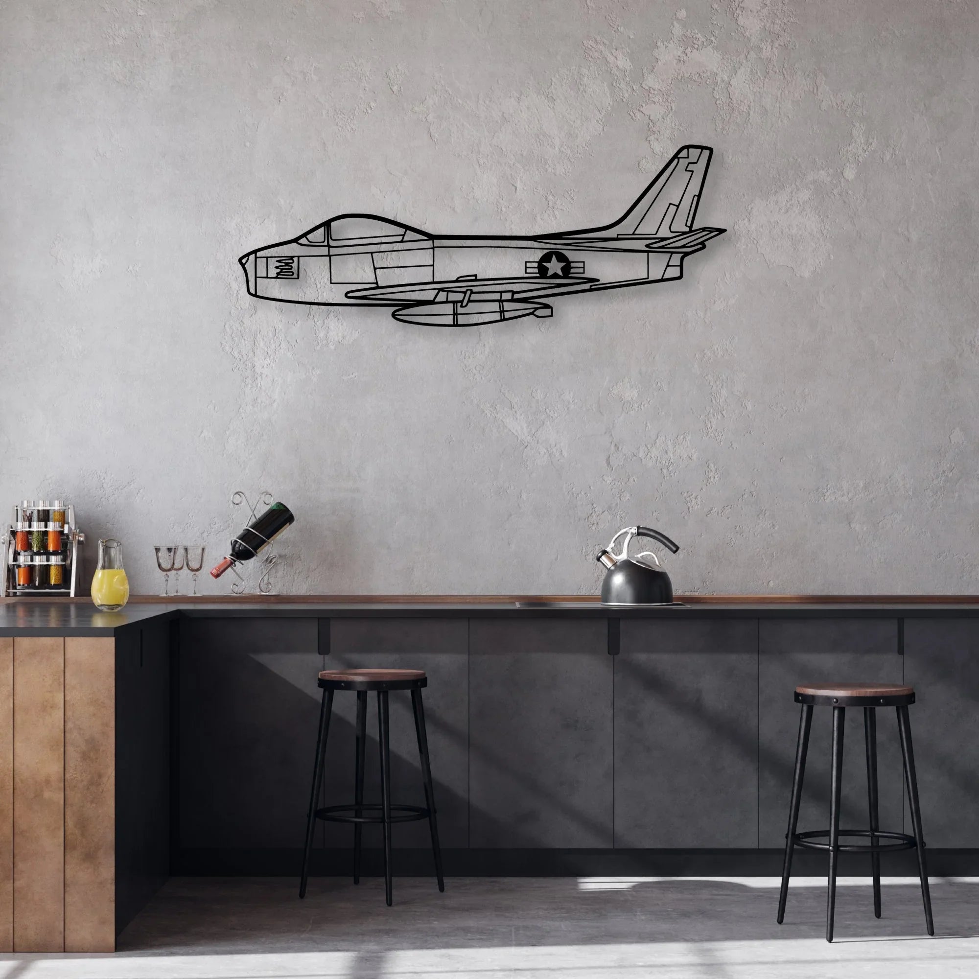 F86 Sabre Classic Aircraft Silhouette Metal Wall Art - Aviation Hangar Decor