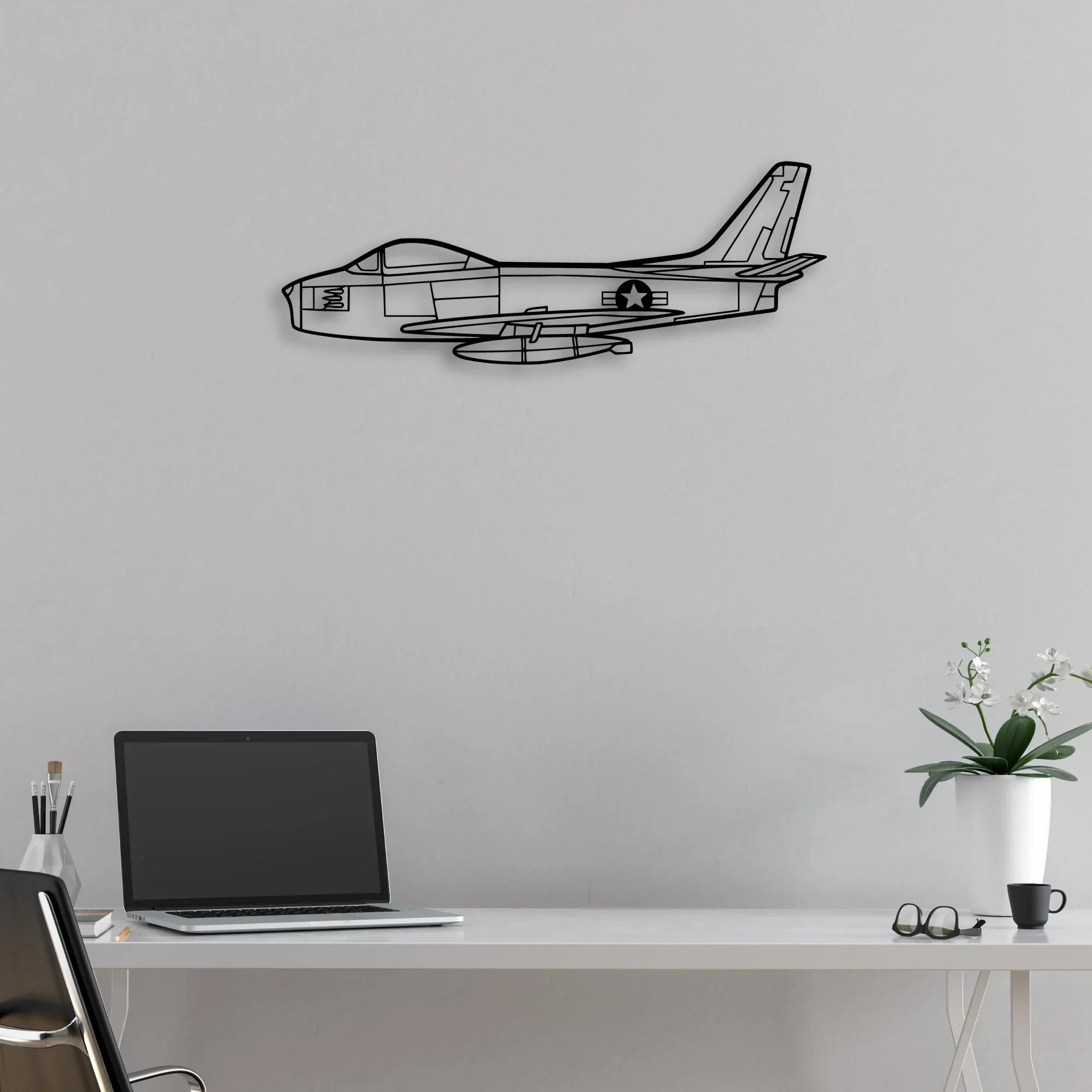F86 Sabre Classic Aircraft Silhouette Metal Wall Art - Aviation Hangar Decor