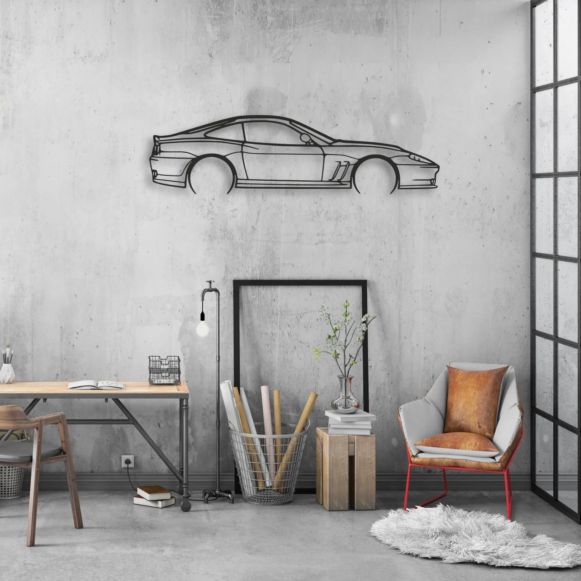 ferrari-550-maranello Classic Silhouette Metal Wall Art - Automotive Garage Decor