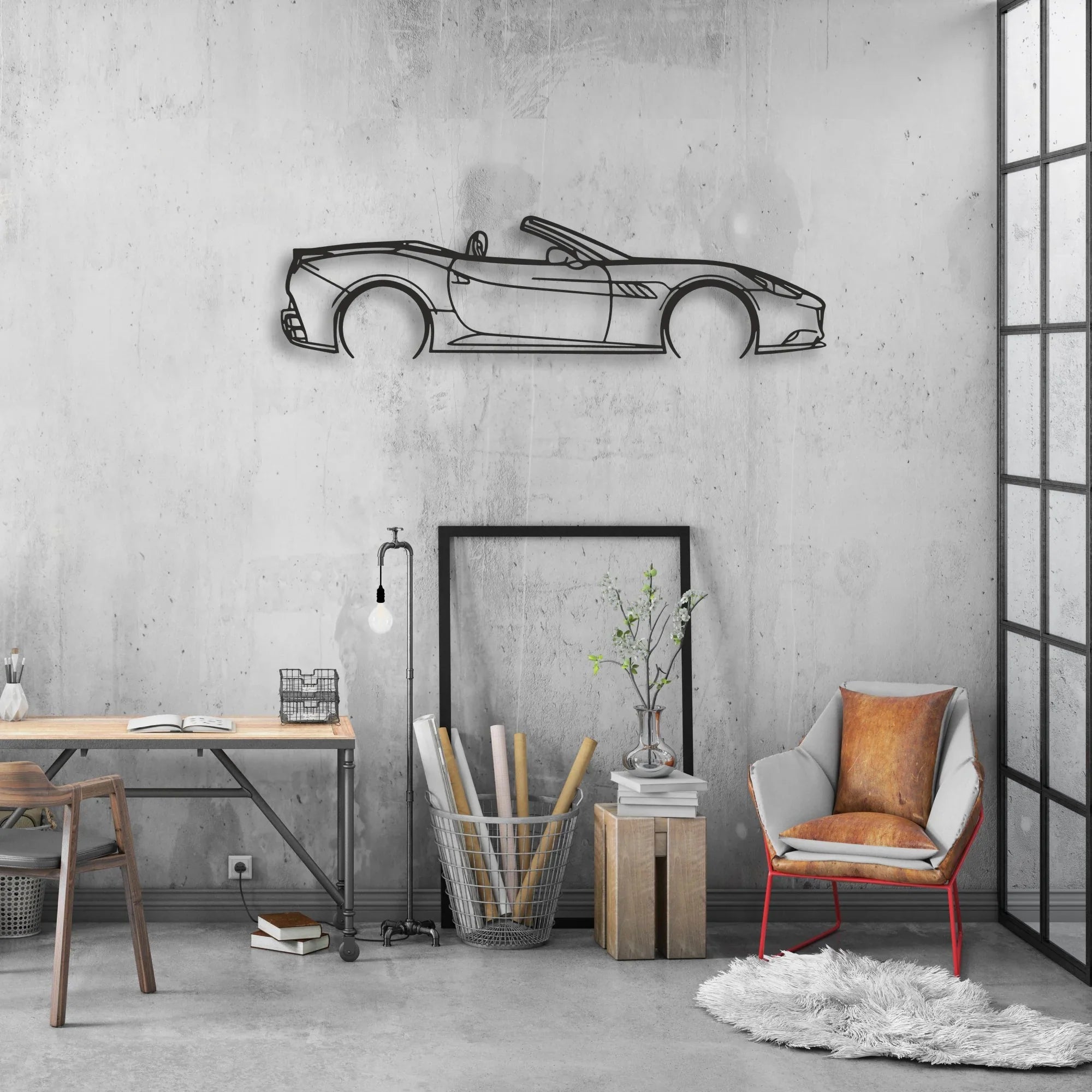 ferrari-california Classic Silhouette Metal Wall Art - Automotive Garage Decor